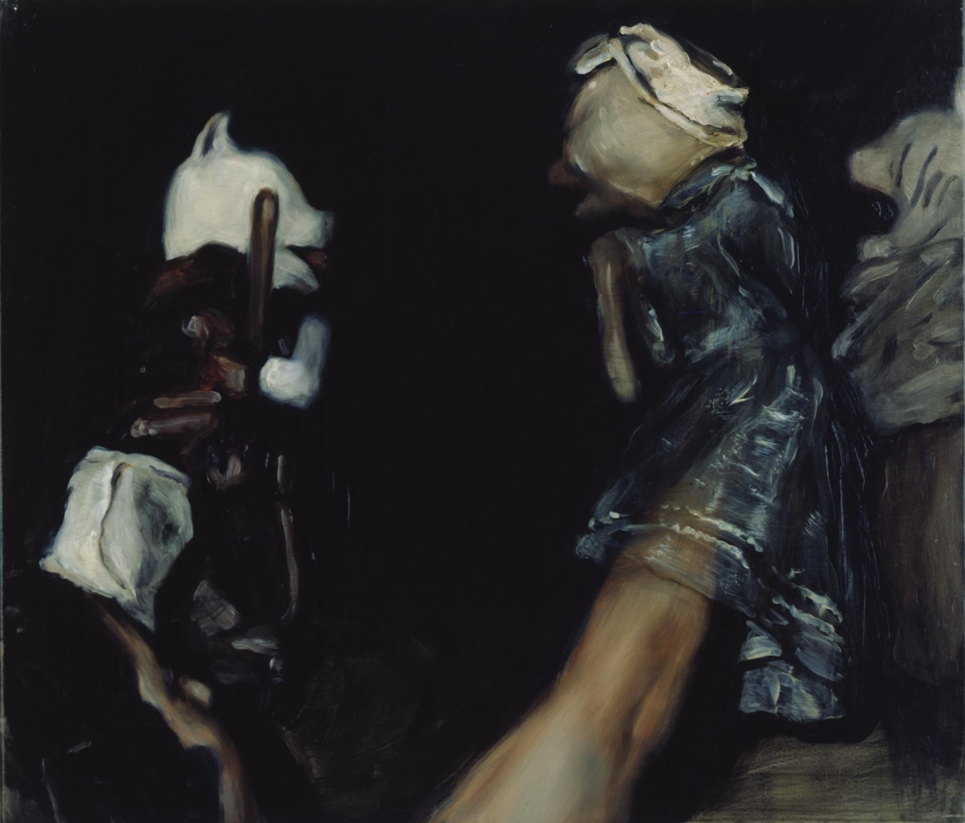 A painting by Michael Borremans, titled The Clash, dated 2002.