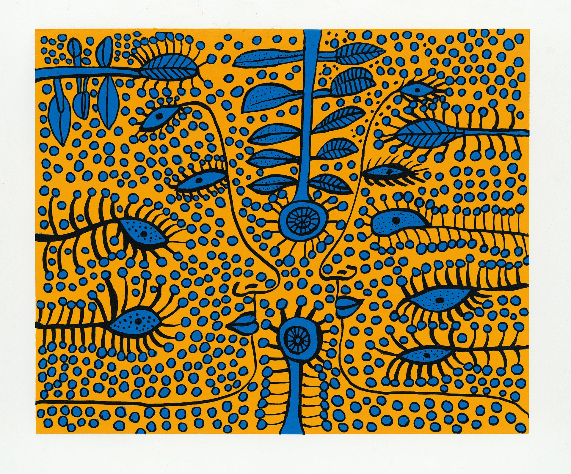 A silkscreen print and etching on Moulin de Larroque paper by Yayoi Kusama, titled Conversations in Heaven, dated 2012.