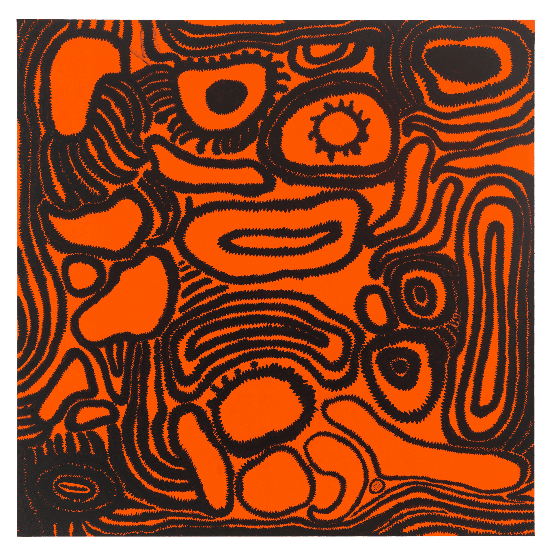 A painting by Yayoi Kusama, titled Shape of My Heart, dated 2015.