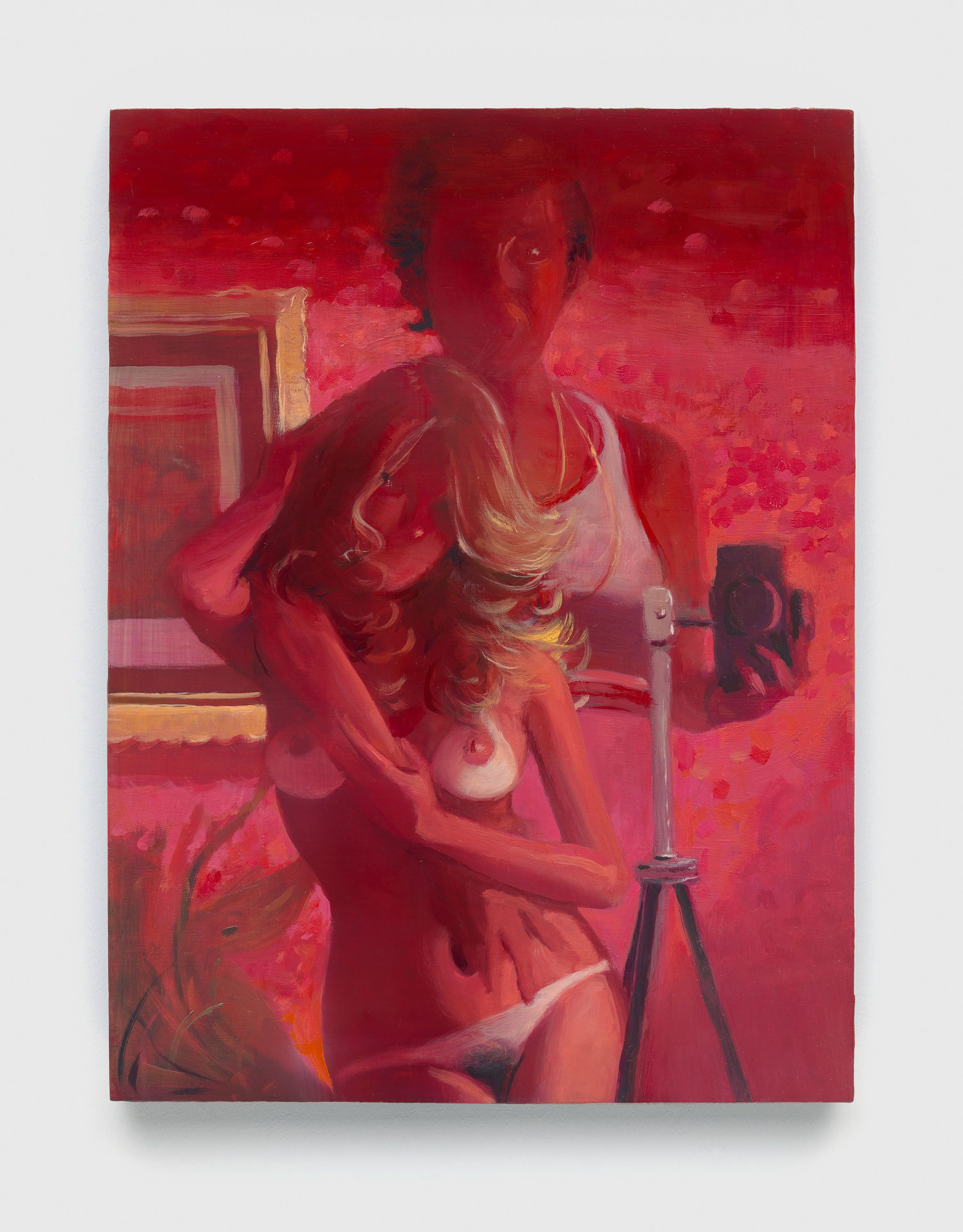 A painting by Lisa Yuskavage, titled Red Photo Shoot, dated 2020.