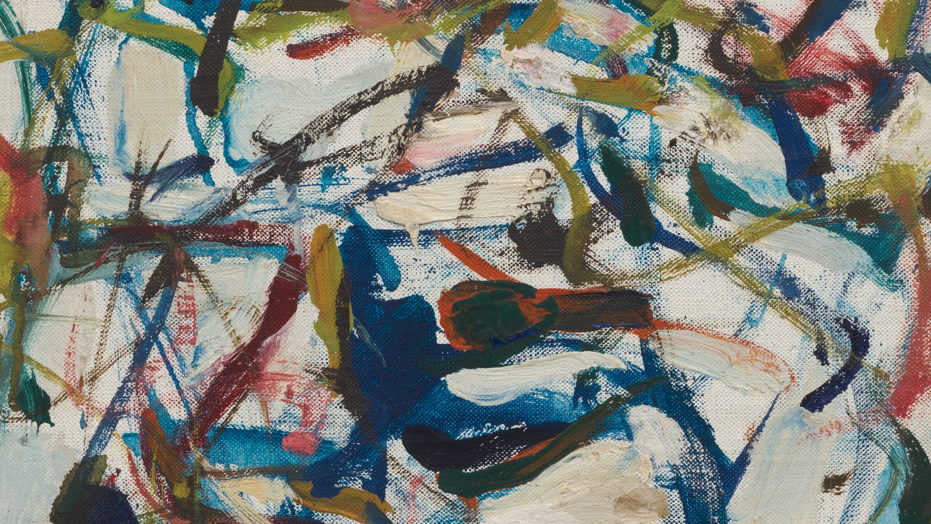 A detail of an untitled oil painting on canvas by Joan Mitchell, circa 1956.