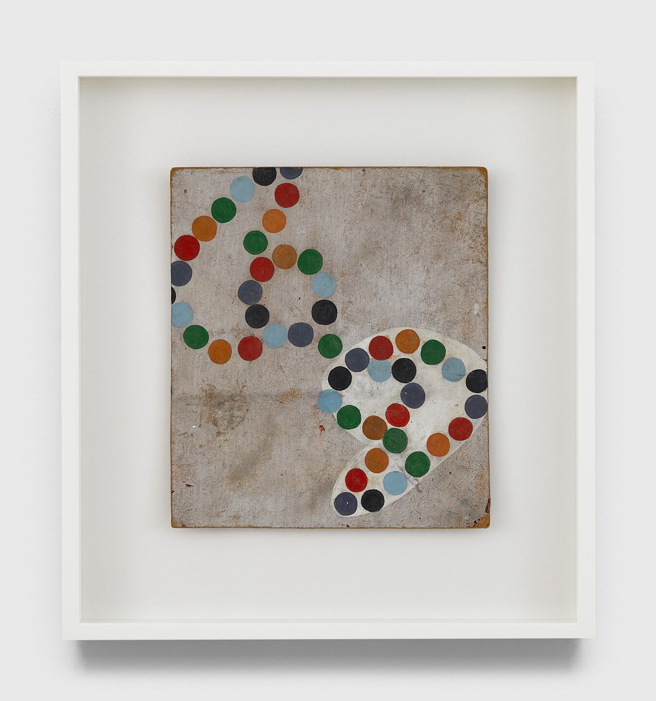 An undated oil painting on masonite by Frank Walter, titled Untitled (Heraldic dots).