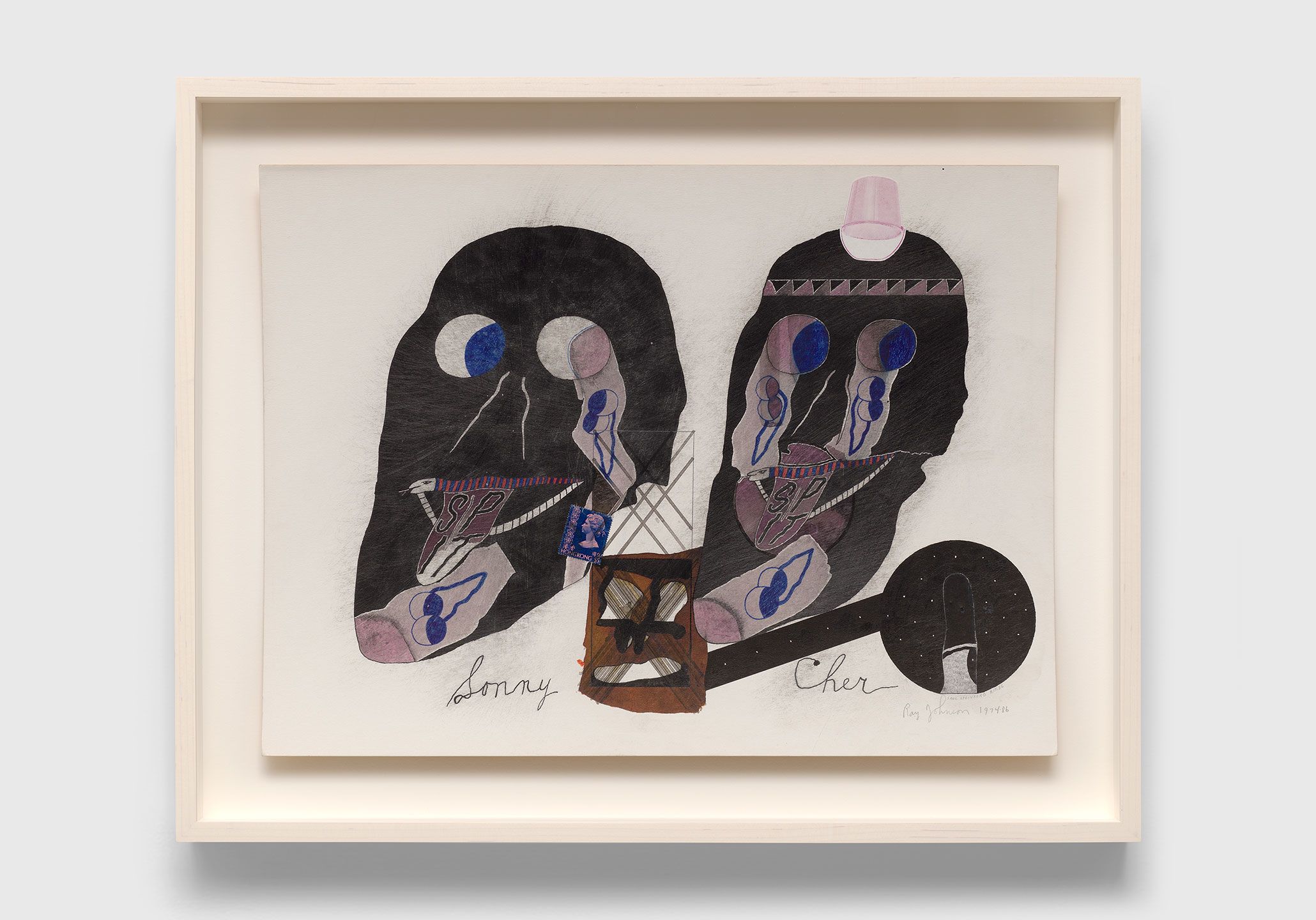 A collage on illustration board by Ray Johnson, titled Untitled (Sonny Cher), dated 1974, 1986.