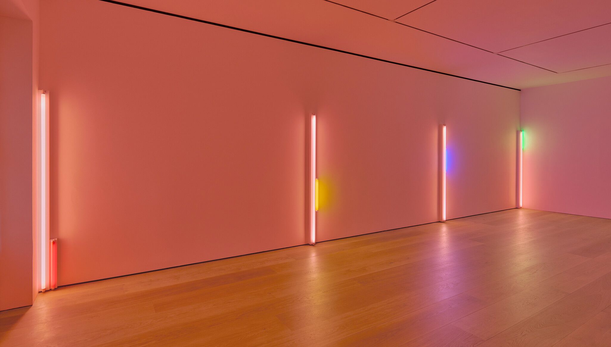 An Installation view, Dan Flavin: colored fluorescent light, David Zwirner, London, dated 2023