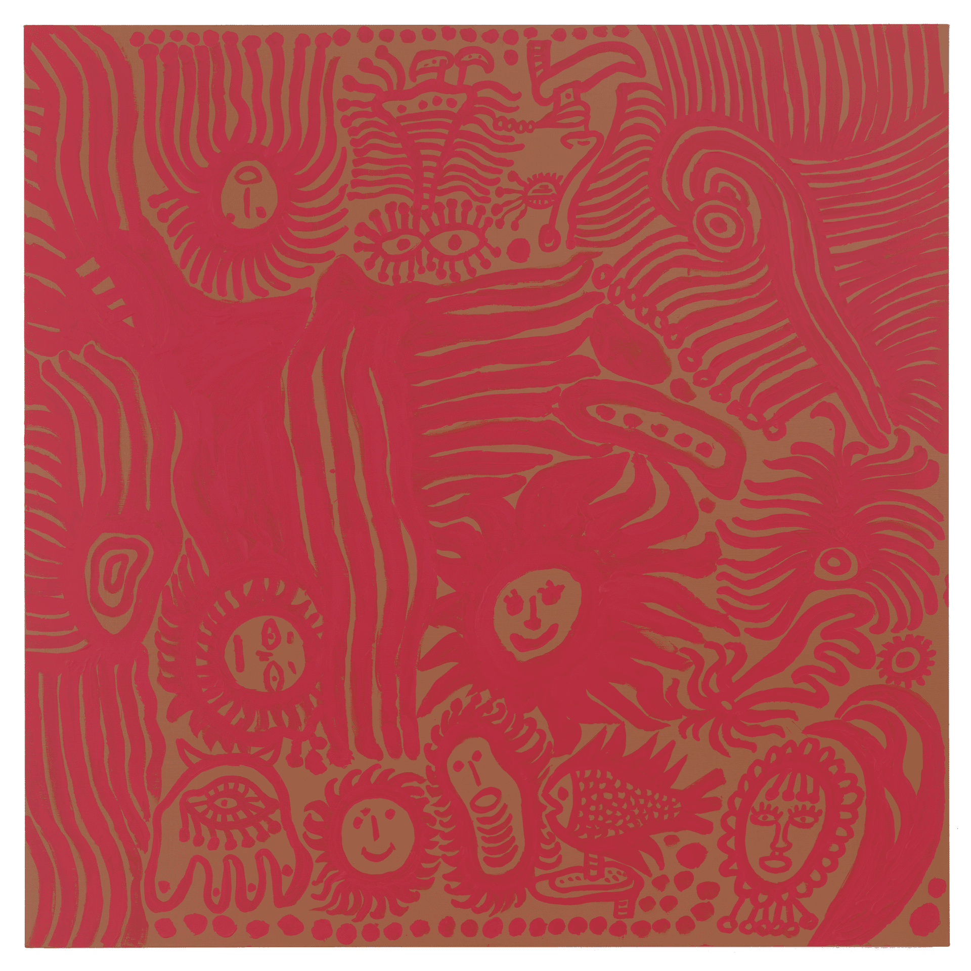 A painting by Yayoi Kusama, titled Manhattan Suicide Addict, dated 2013.
