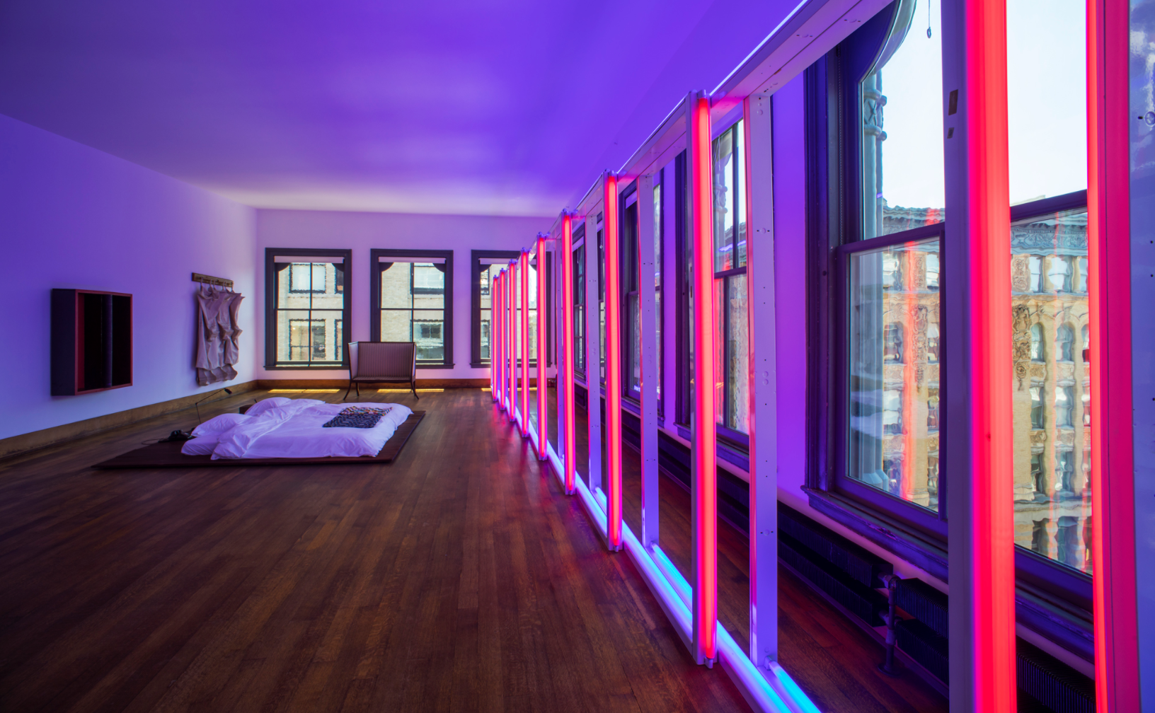 A work by Dan Flavin, titled untitled, 1970, installed at Judd Foundation, 101 Spring Street, New York.