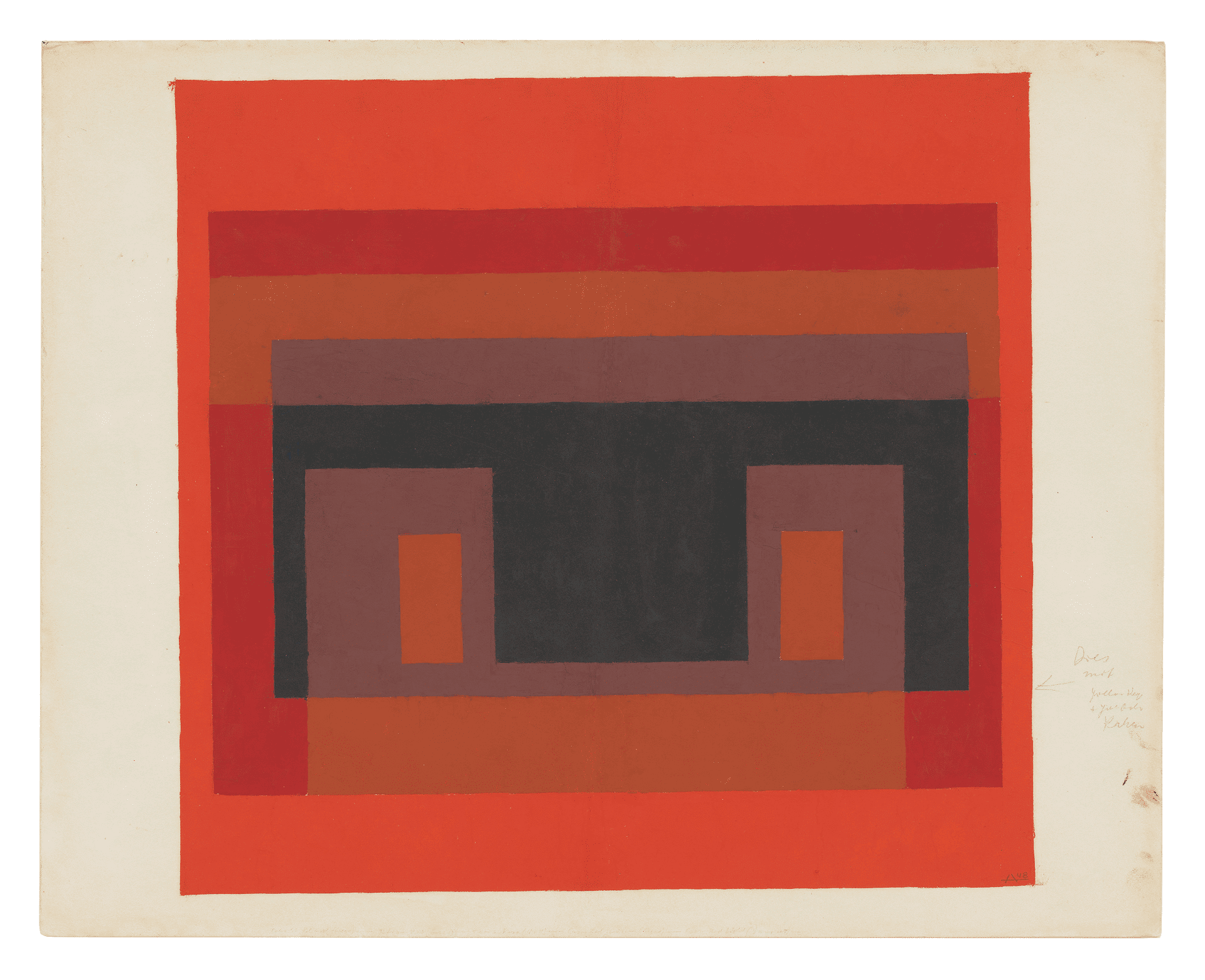A painting by Josef Albers, titled Color Study (Variant/Adobe), dated 1948.
