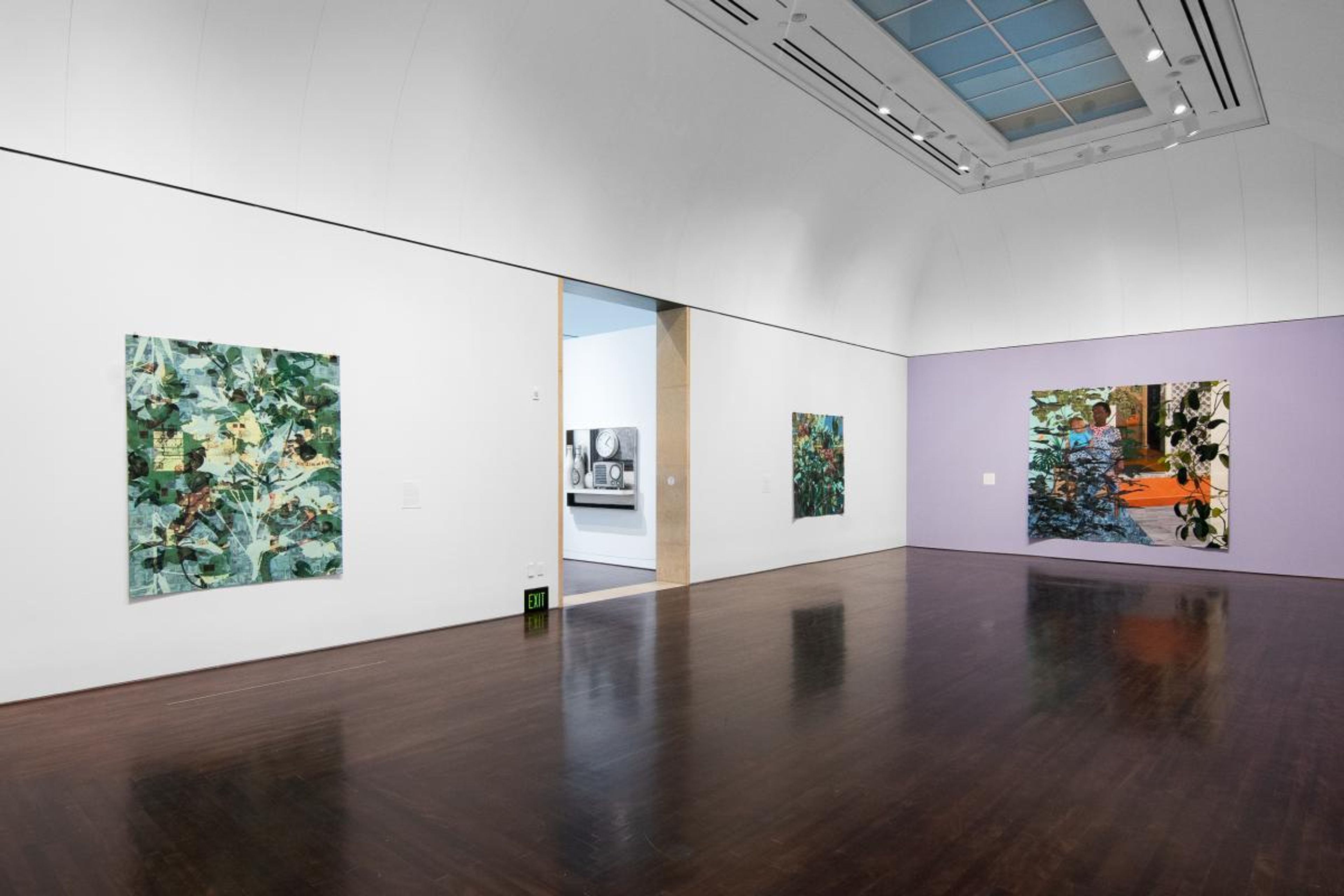 Installation view of an exhibition titled Contemporary Project: Njideka Akunyili Crosby at the Blanton Museum of Art, The University of Texas at Austin, dated 2022.