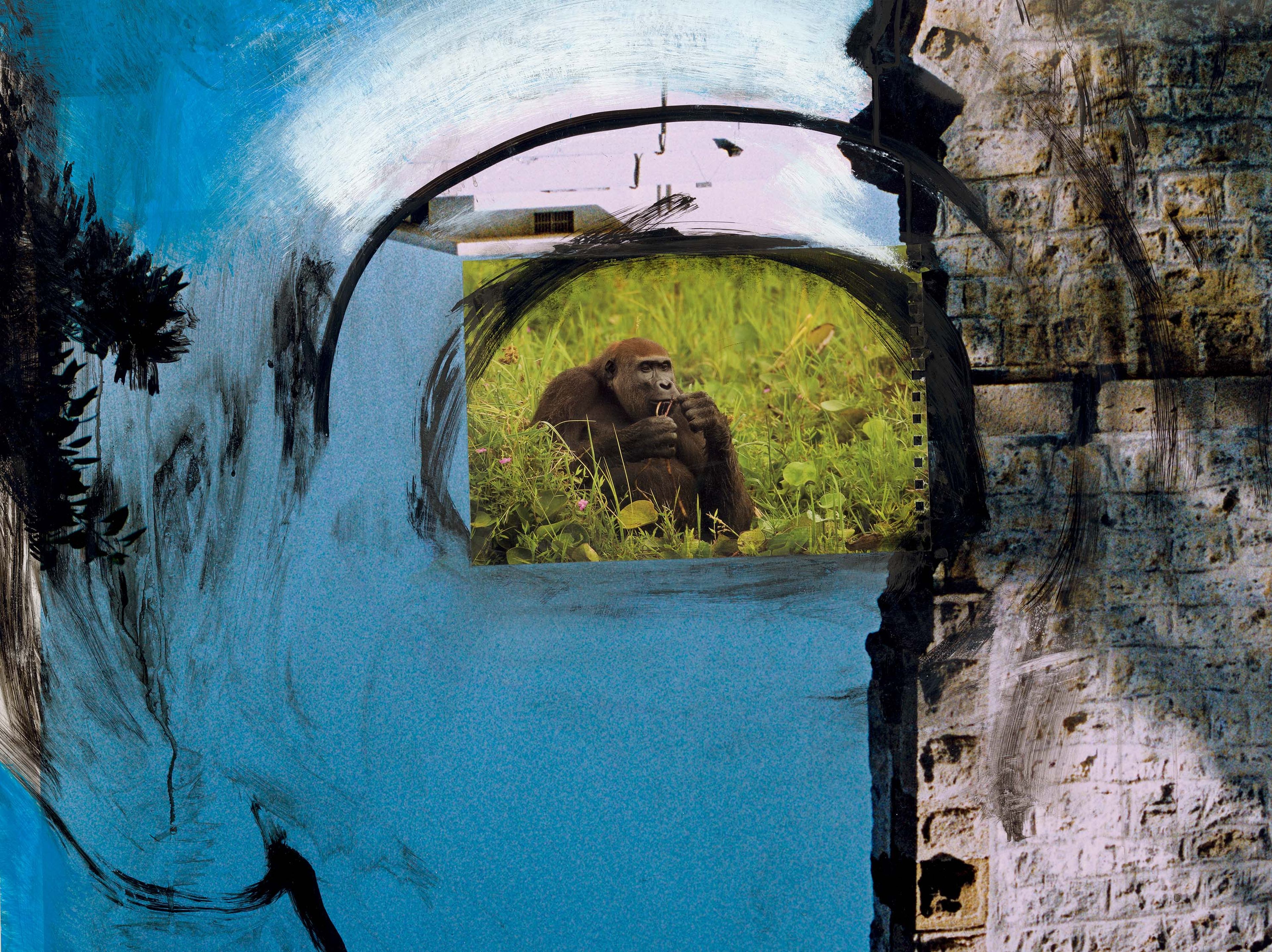 A detail from a mixed media artwork by Huma Bhabha, called Untitled, dated 2022.
