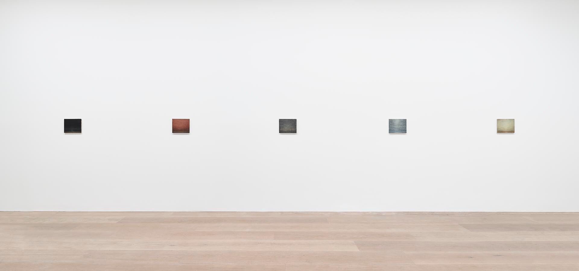 Installation view of the exhibition Lucas Arruda, at David Zwirner in London, dated 2017.