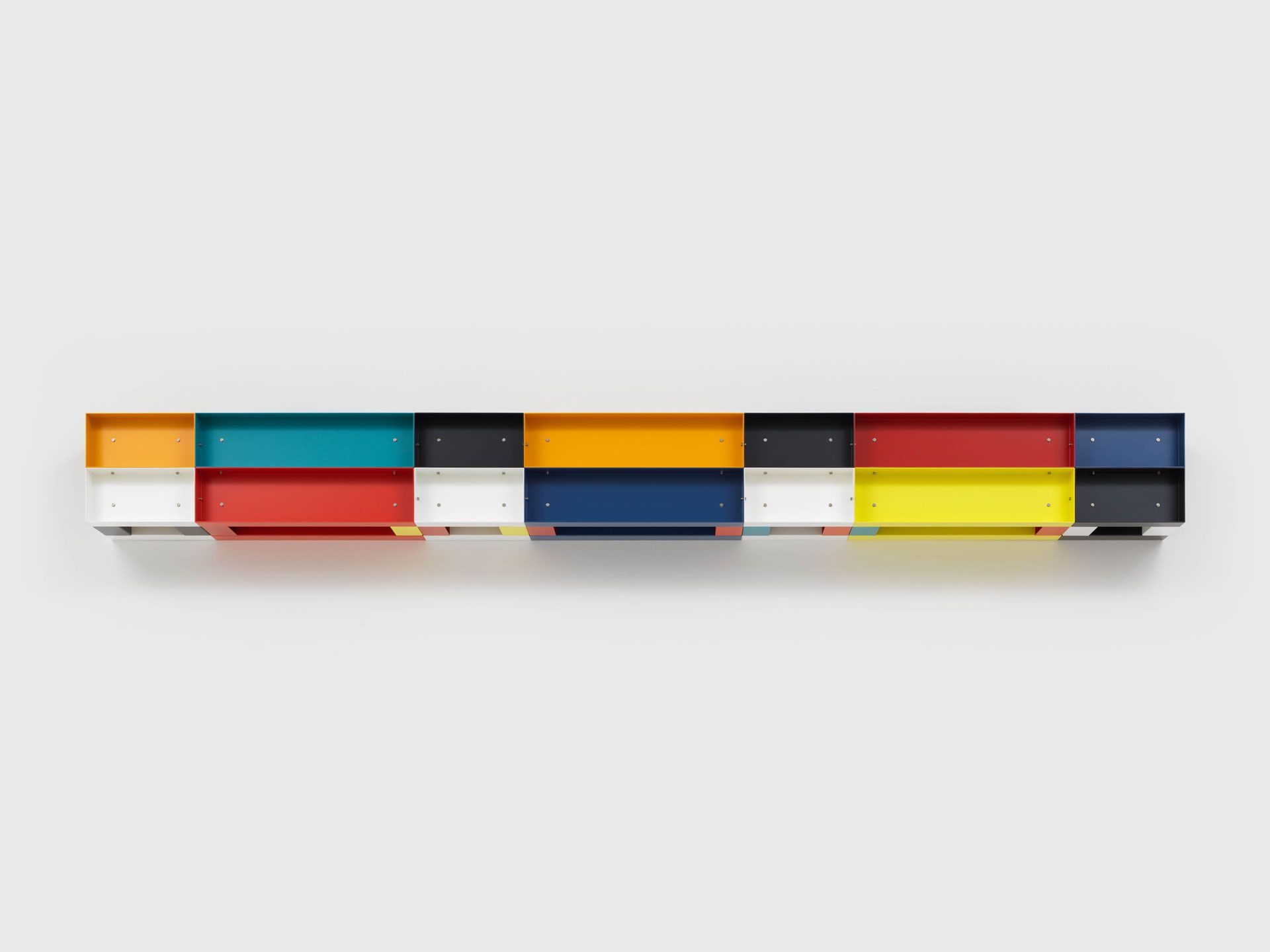 An untitled painted aluminum sculpture by Donald Judd, dated 1989.
