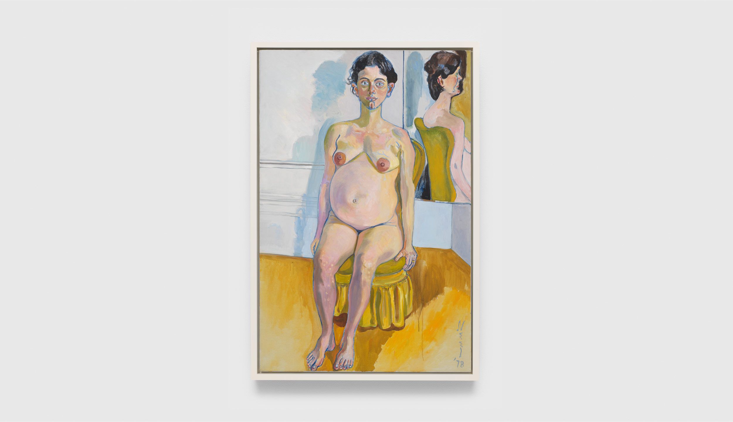 A painting by Alice Neel, titled Margaret Evans Pregnant, dated 1978.