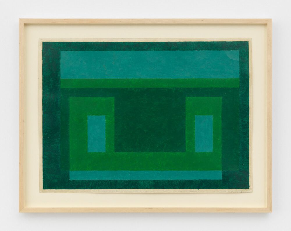 An oil on blotting paper artwork by Josef Albers, titled Variant/Adobe, dated 1947.