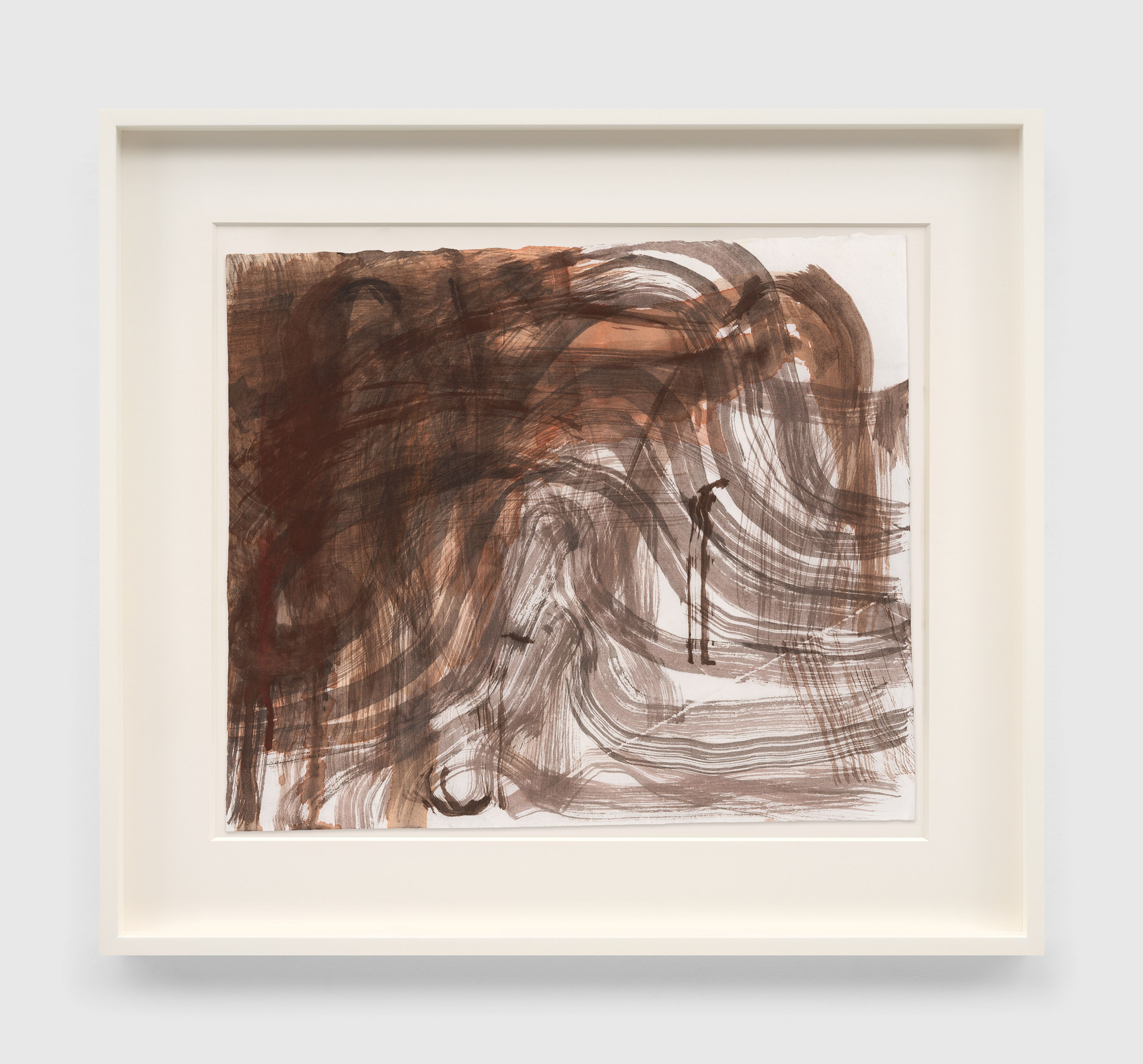 A work on paper by Suzan Frecon, titled weeping winter mountains, dated 2025.