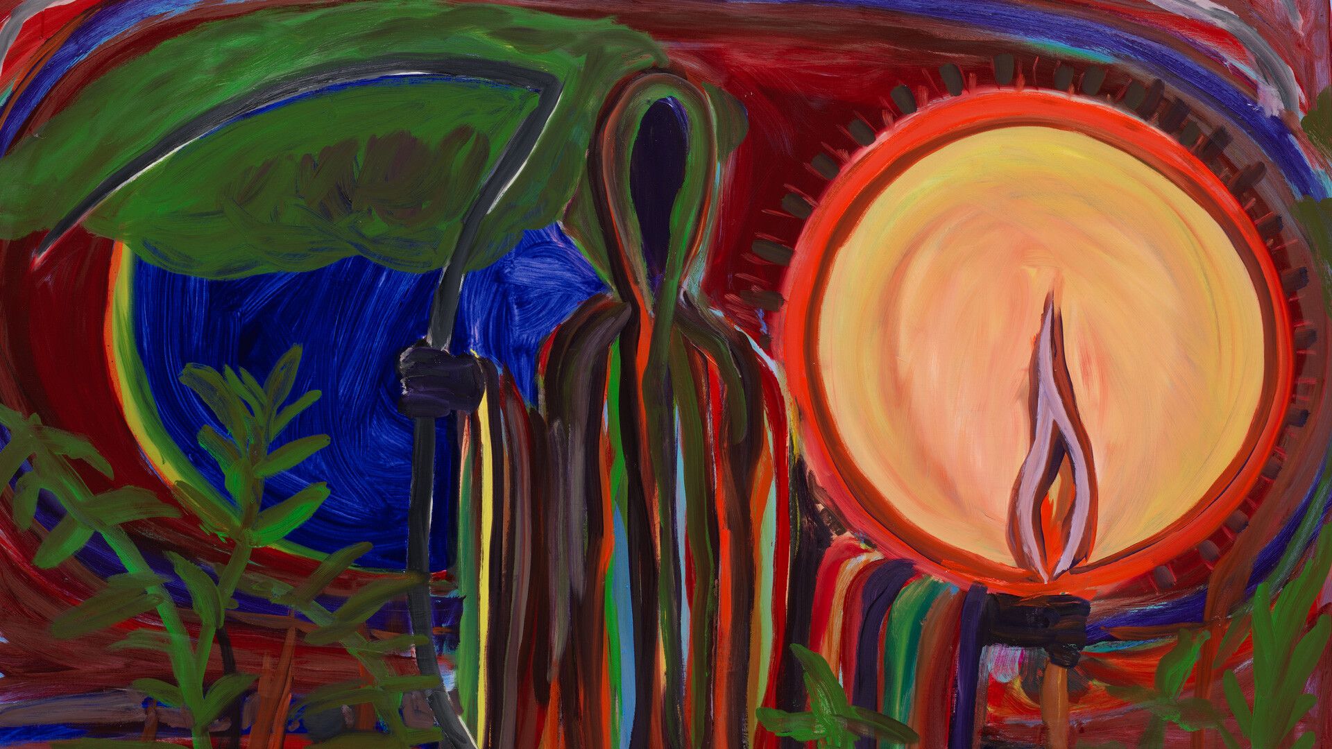 A detail of an oil painting on linen by Josh Smith, titled Deep Mystery, dated 2019.