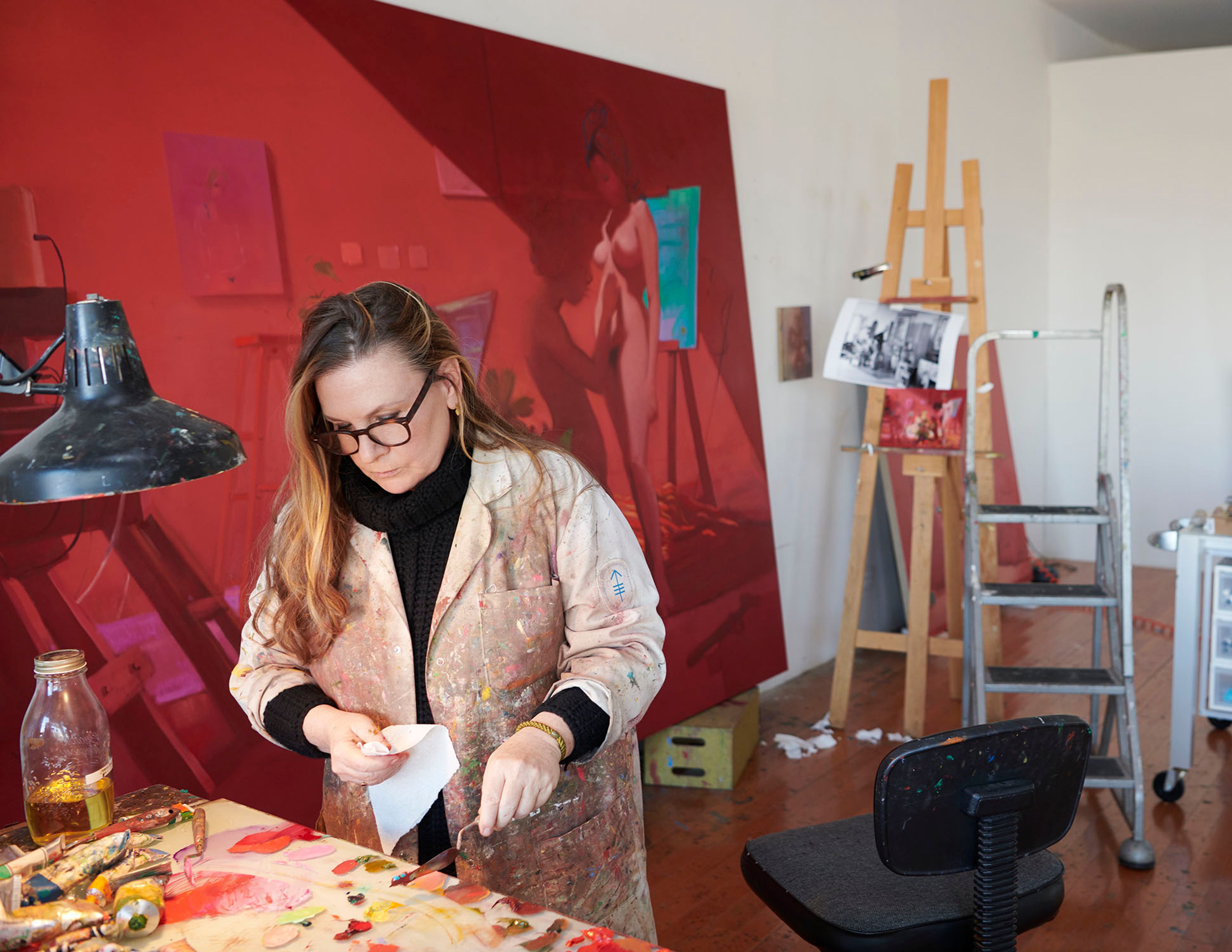 A painting by Lisa Yuskavage titled Night Classes at the Department of Painting Drawing and Sculpture, dated 2018-2020