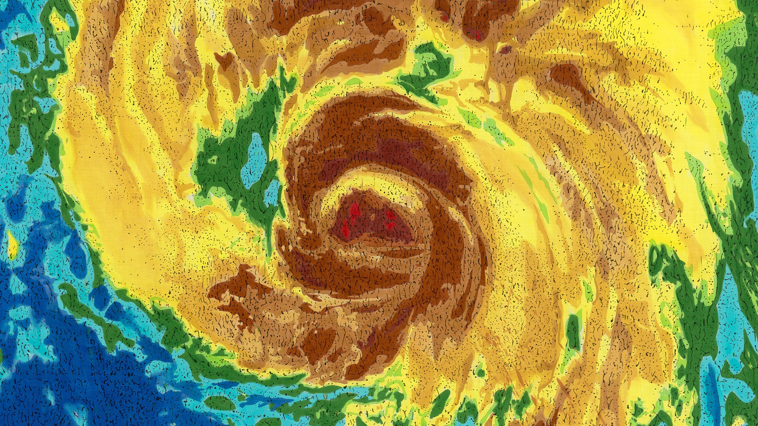 A detail of painting by Nate Lowman titled Irene dated 2021