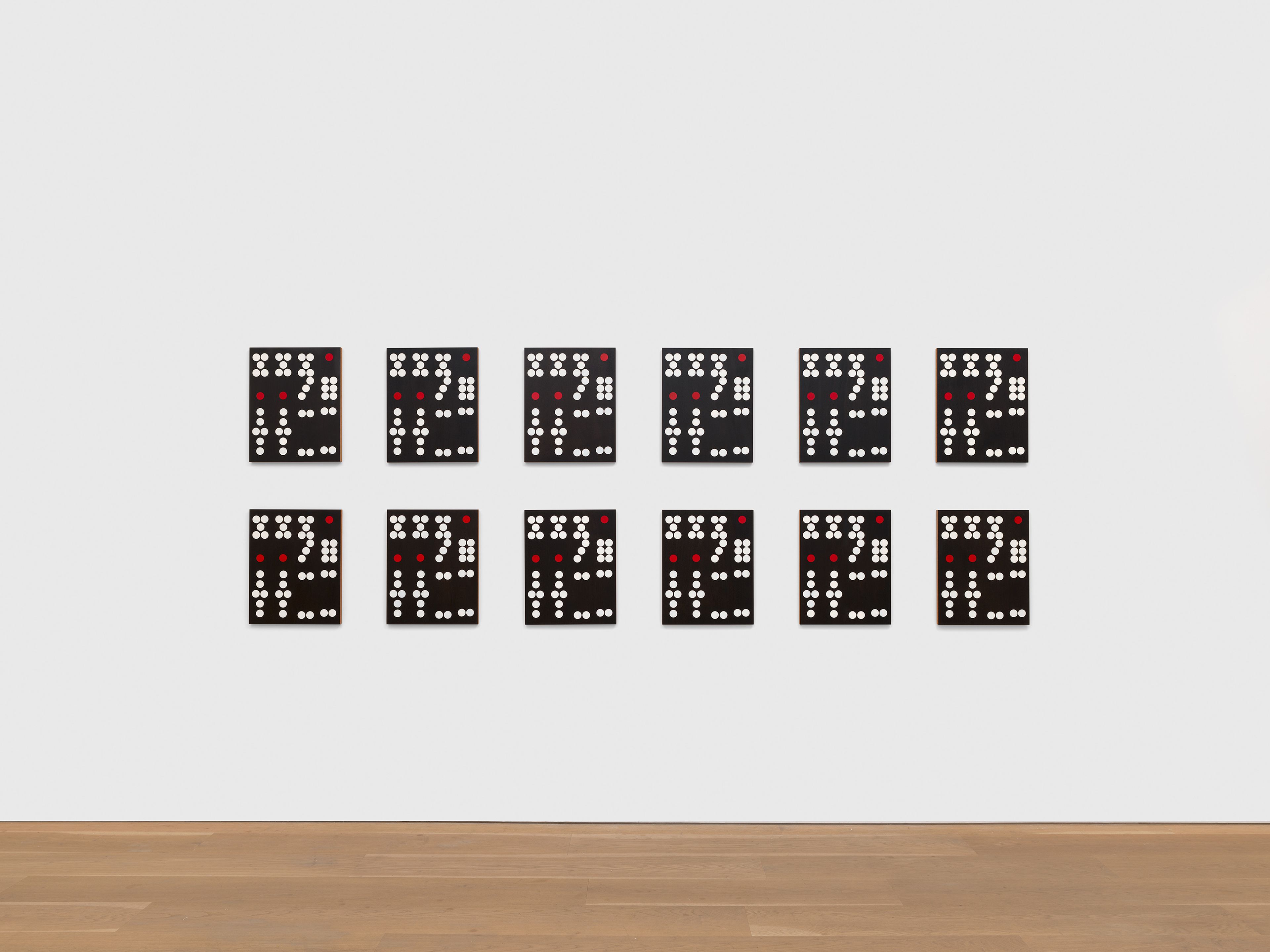 A painting by Sherrie Levine, titled Hong Kong Dominoes: 1-12, dated 2017.