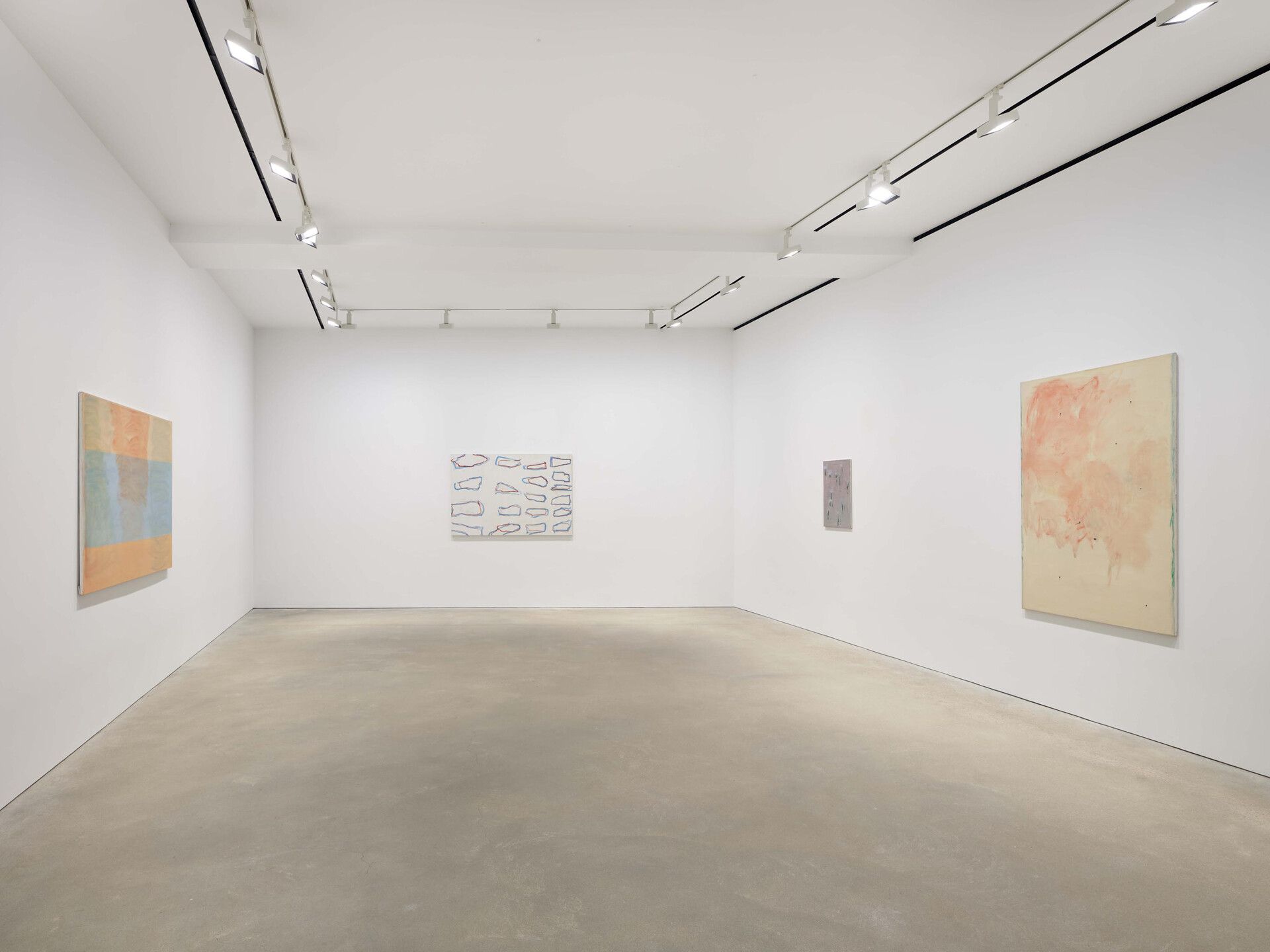 An installation view of the exhibition Raoul De Keyser, at David Zwirner in Hong Kong, dated 2020.