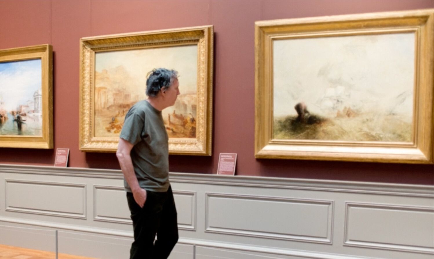 A video still, where Pettibon discusses the work of J.M.W. Turner as part of The Artist Project at The Metropolitan Museum of Art in New York
