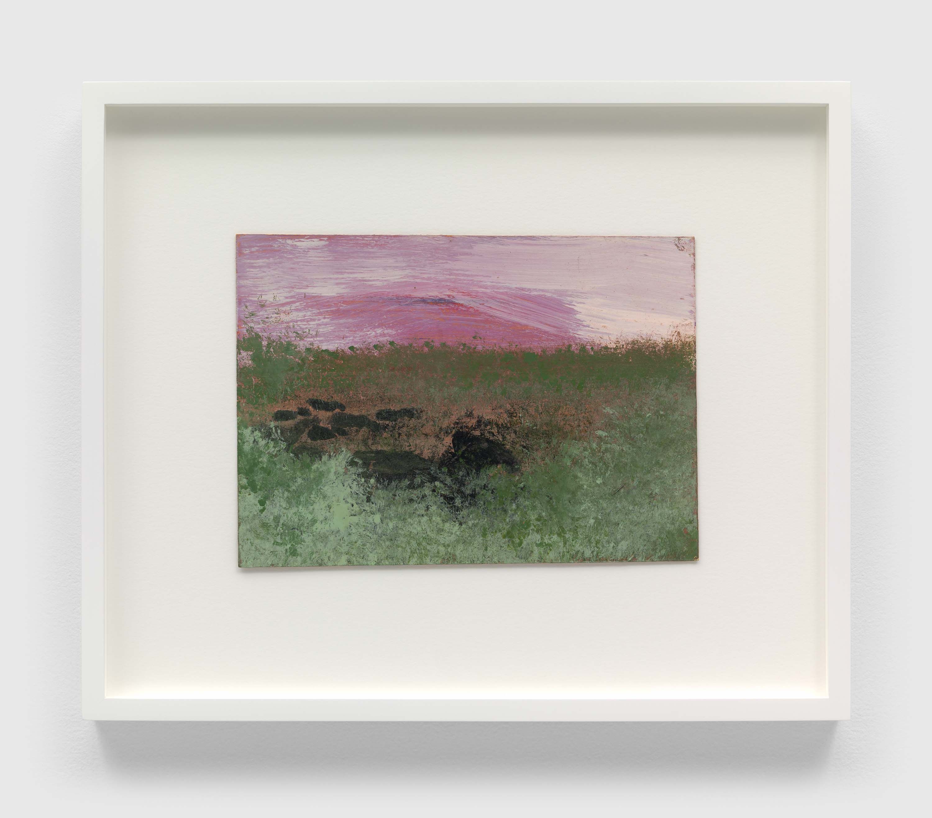 An oil on cardstock artwork by Frank Walter, called Untitled (Pink Sky, Green Field), n.d.