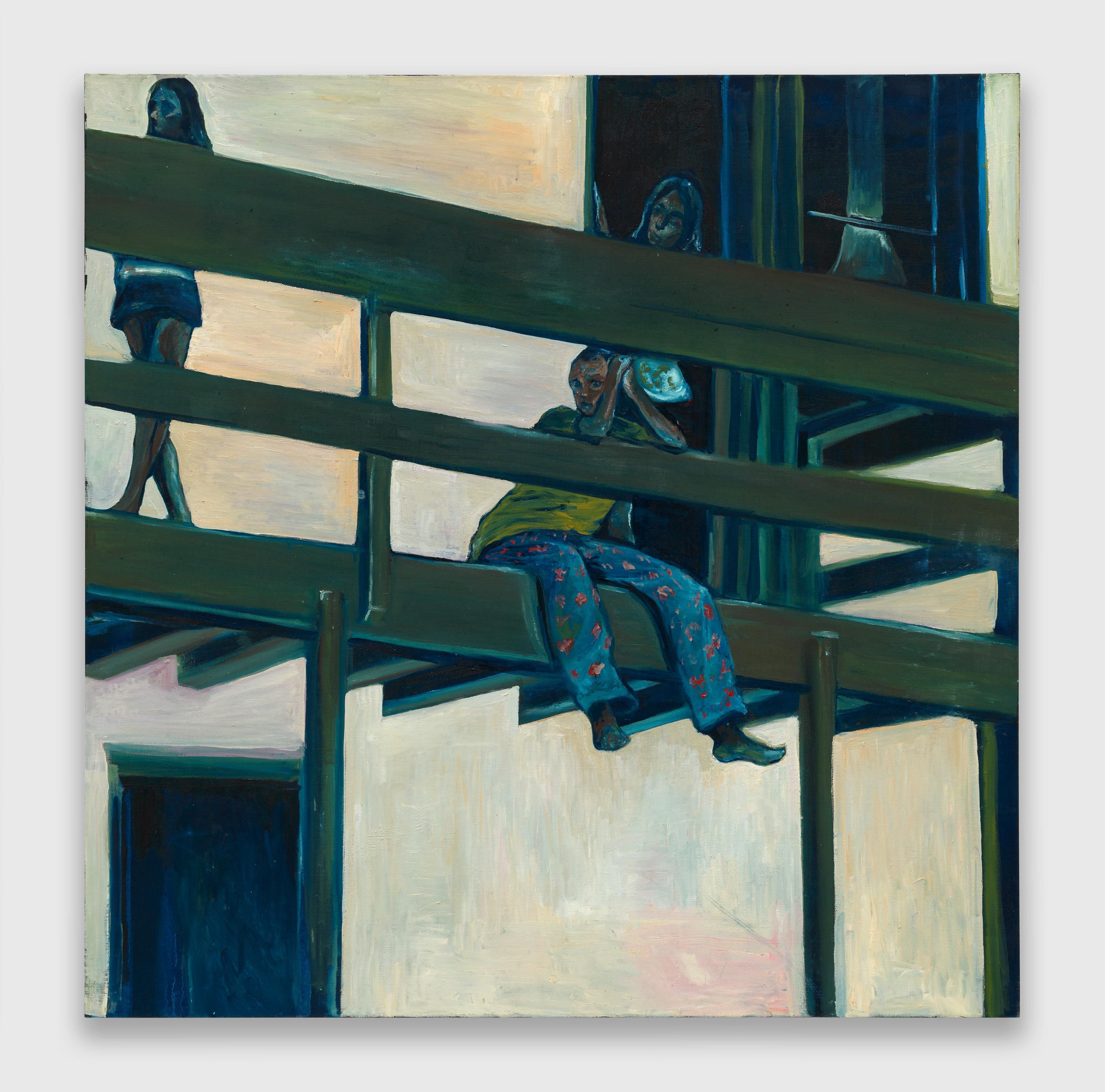 An oil and acrylic on linen artwork by Noah Davis, titled Another Balcony, dated 2009.