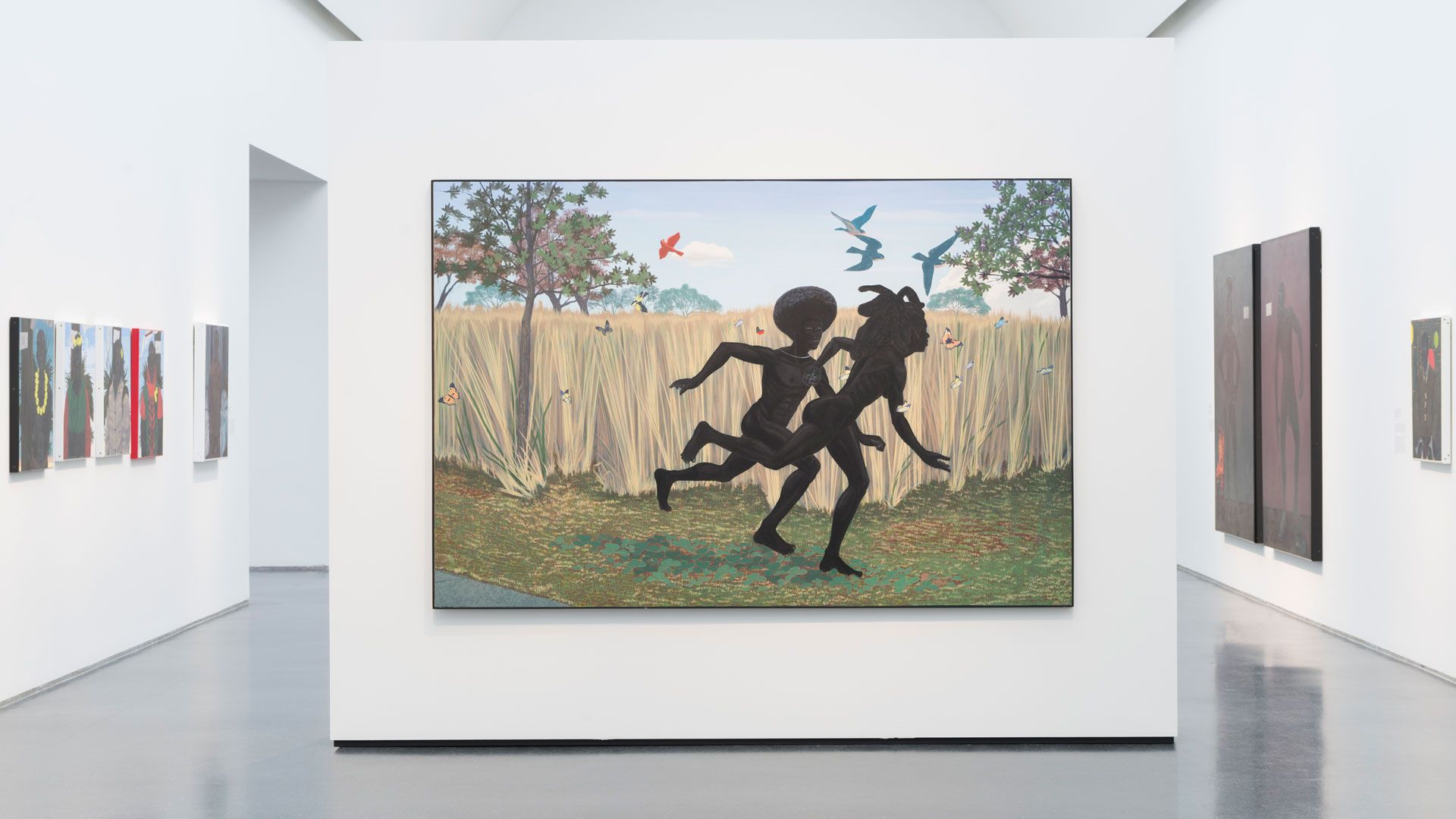 An installation view featuring a work by Kerry James Marshall, dated 2016