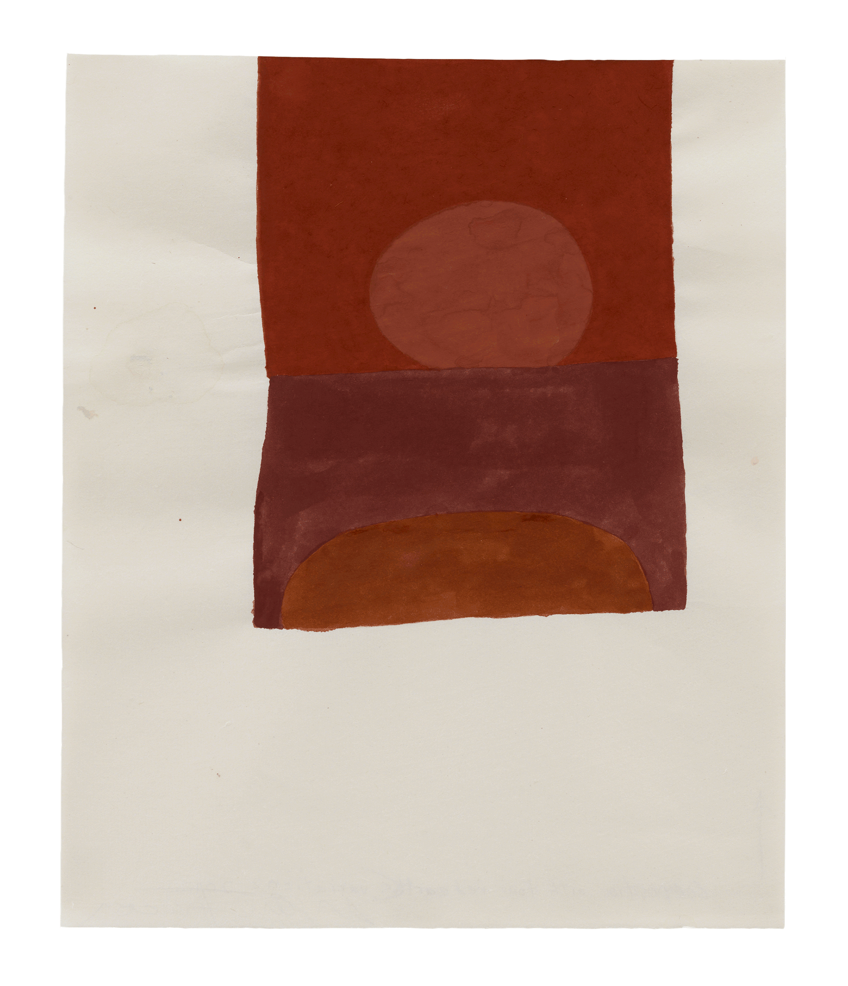A painting by Suzan Frecon, titled composition with four red earths, variation 2, dated 2012.