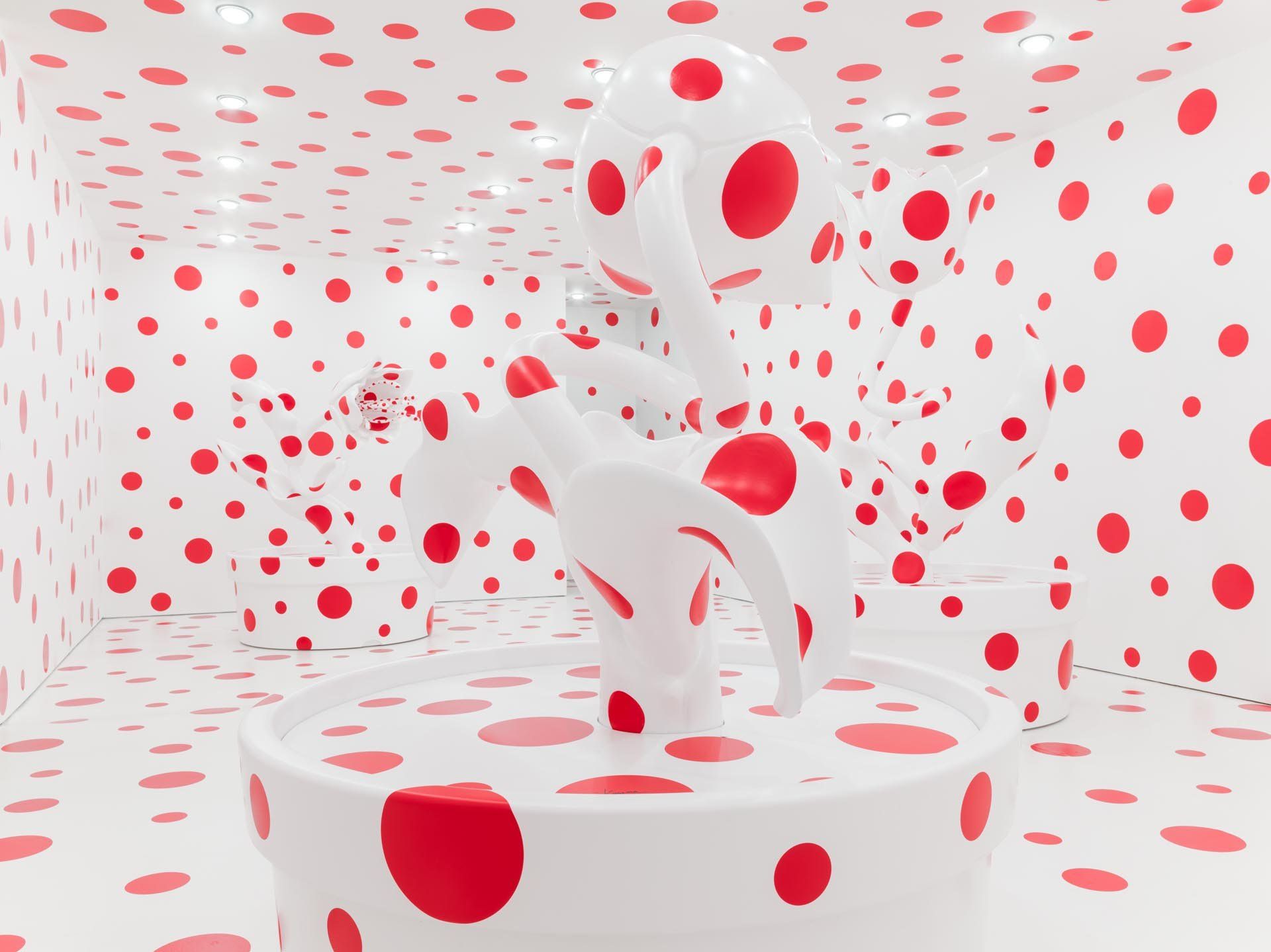 A sculpture by Yayoi Kusama, titled With All My Love For The Tulips, I Pray Forever, dated 2011.