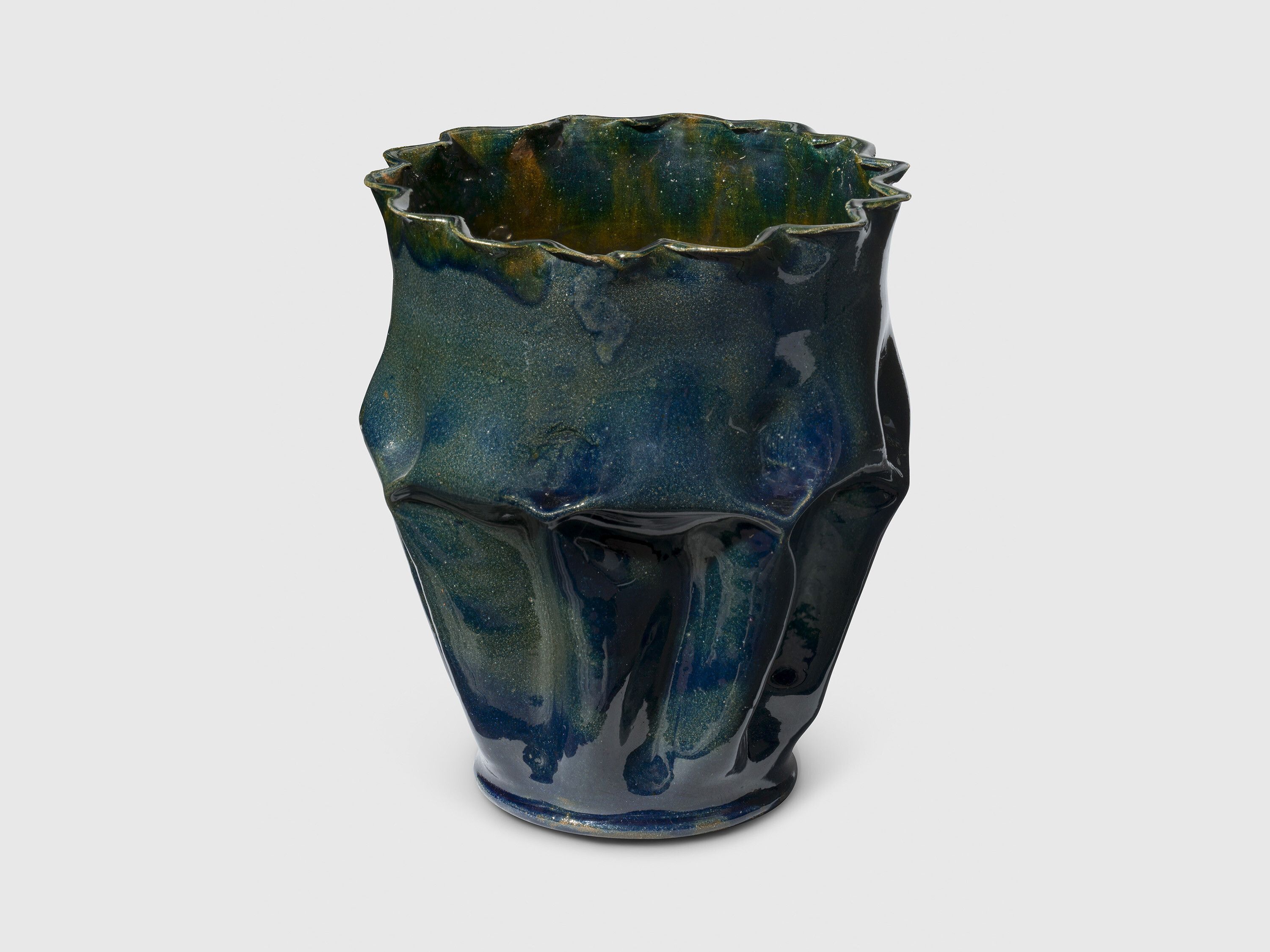 A sculpture by George Ohr, titled Vase, dated 1897 to 1900.