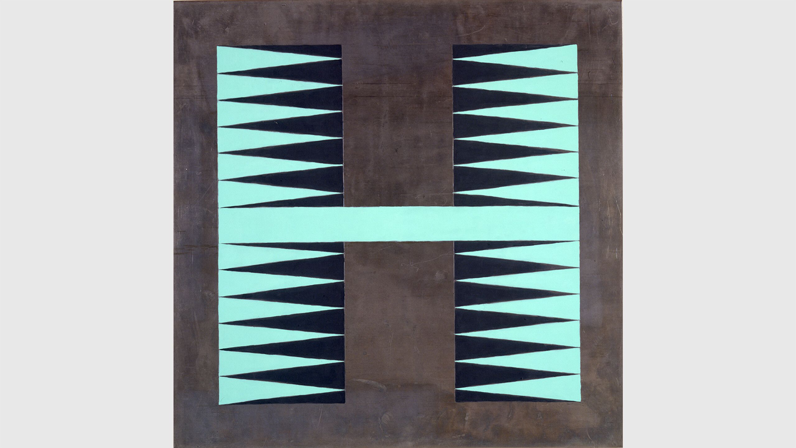 A work by Sherrie Levine, titled Lead Chevron: 1, dated 1987.