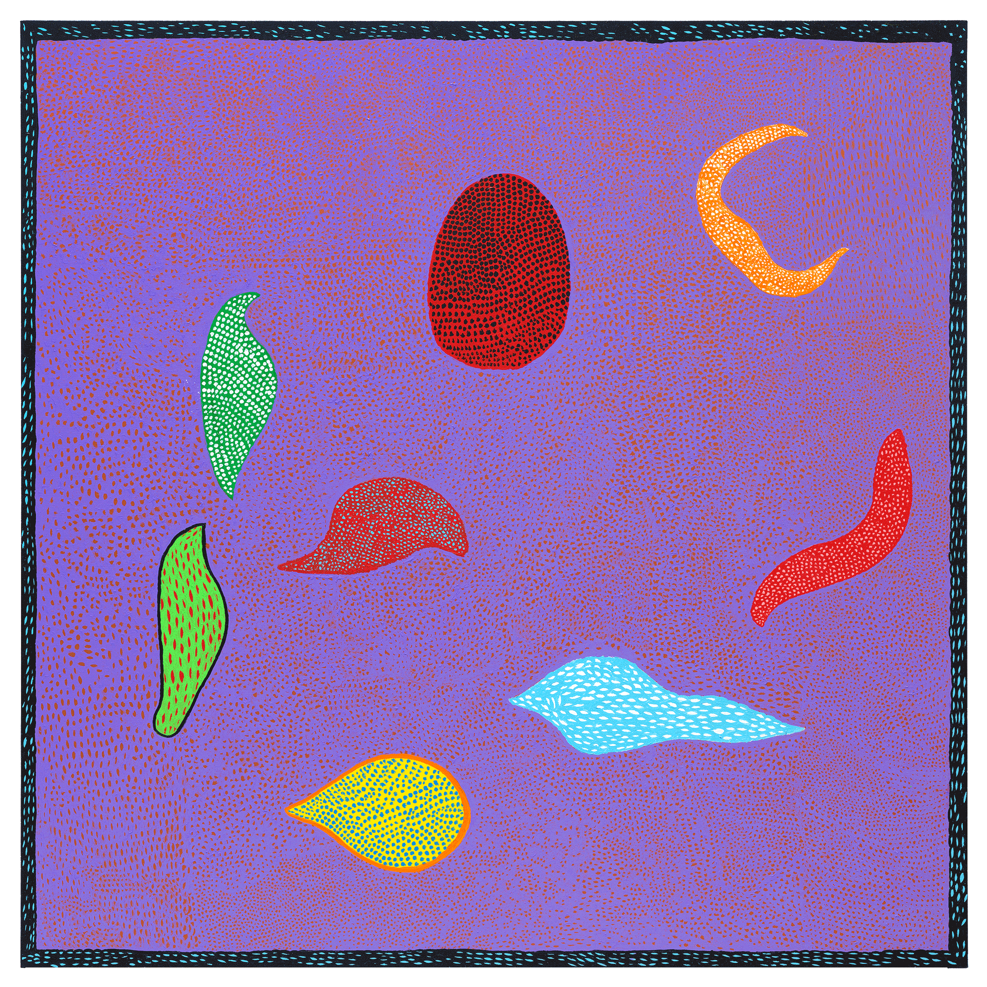 A painting by Yayoi Kusama, titled Souls That Flew in The Sky, dated 2016.