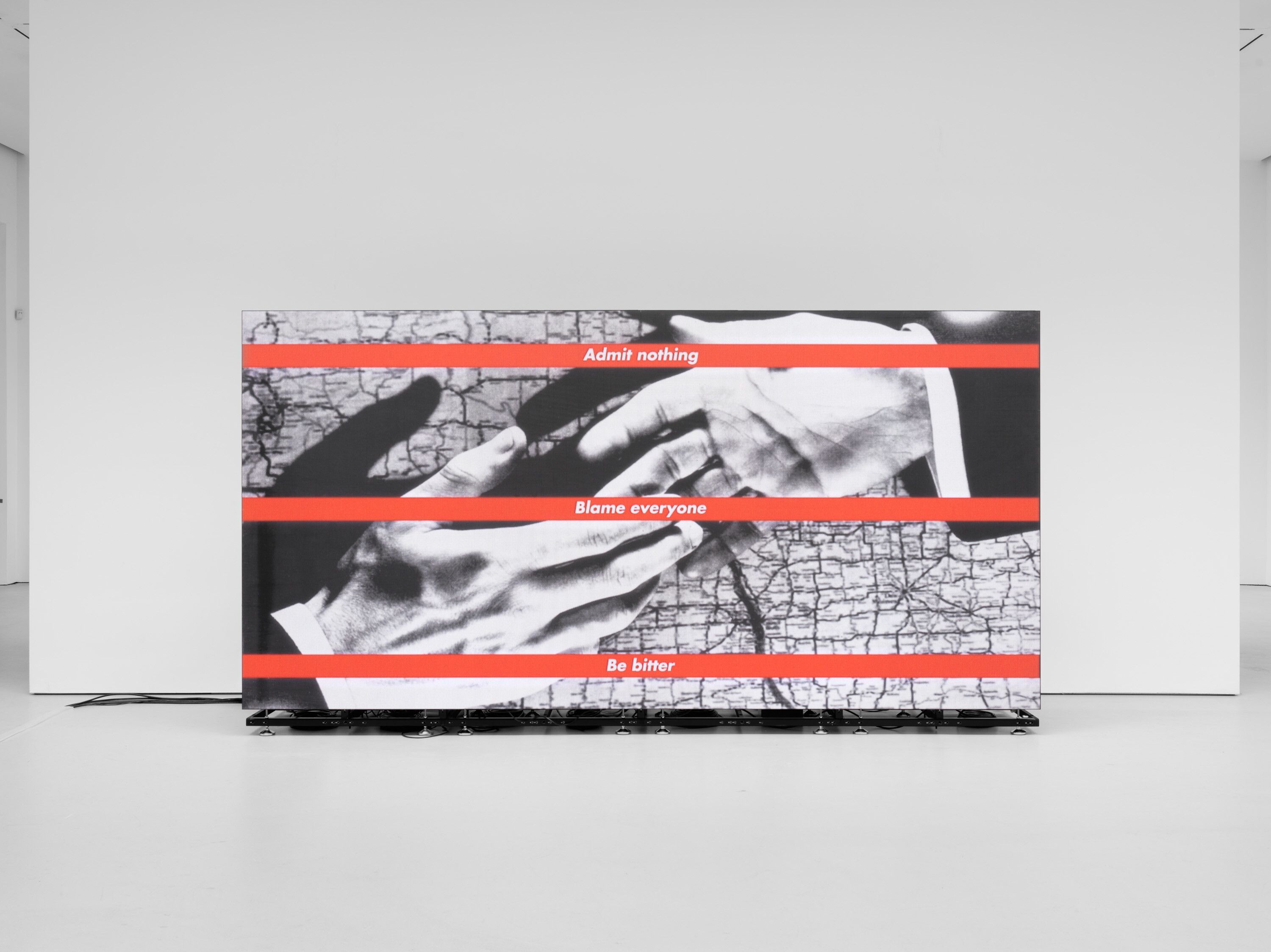 A video by Barbara Kruger, called Untitled (Admit nothing/ Blame everyone/Be bitter), dated in 1987 and 2020.