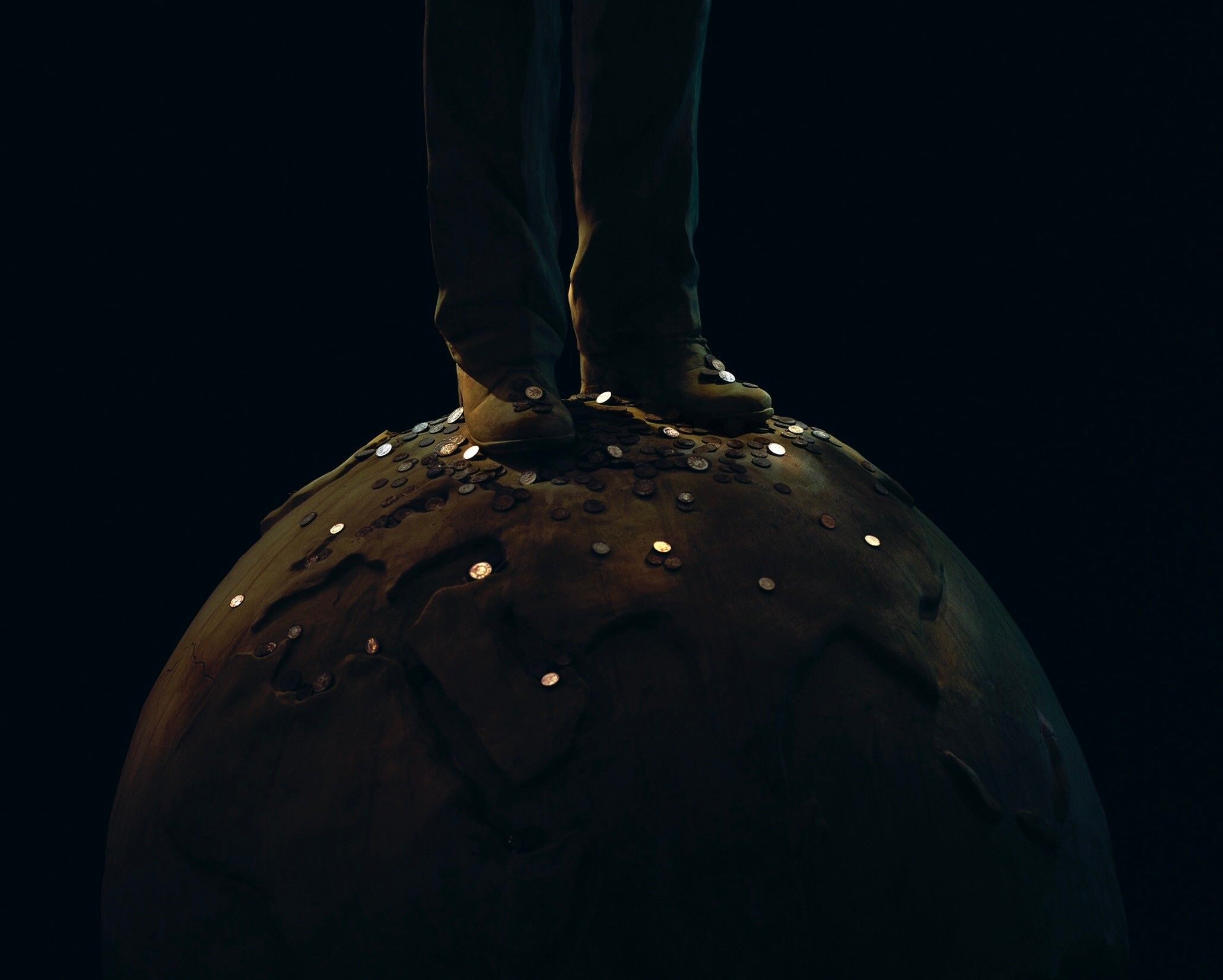 An inkjet print by Chen Wei titled Coins (Man on the Ball), dated 2016