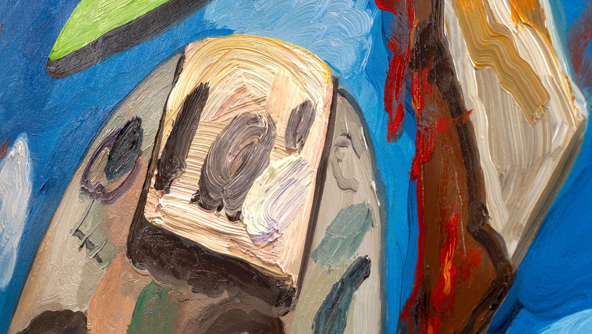 A detail from a painting by Dana Schutz, titledThe Meeting, dated 2021.