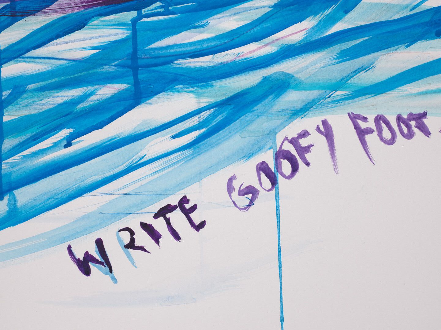A detail of a painting by Raymond Pettibon titled No Title (Big gun pen.), dated 2020.