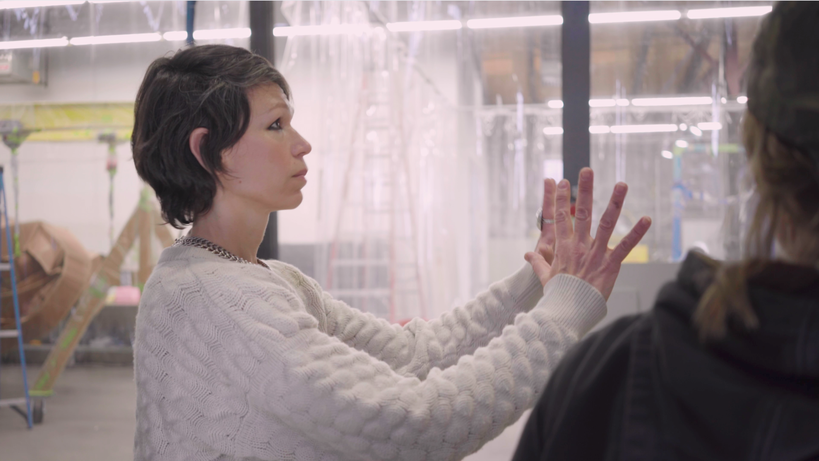 A still from a video featuring Carol Bove