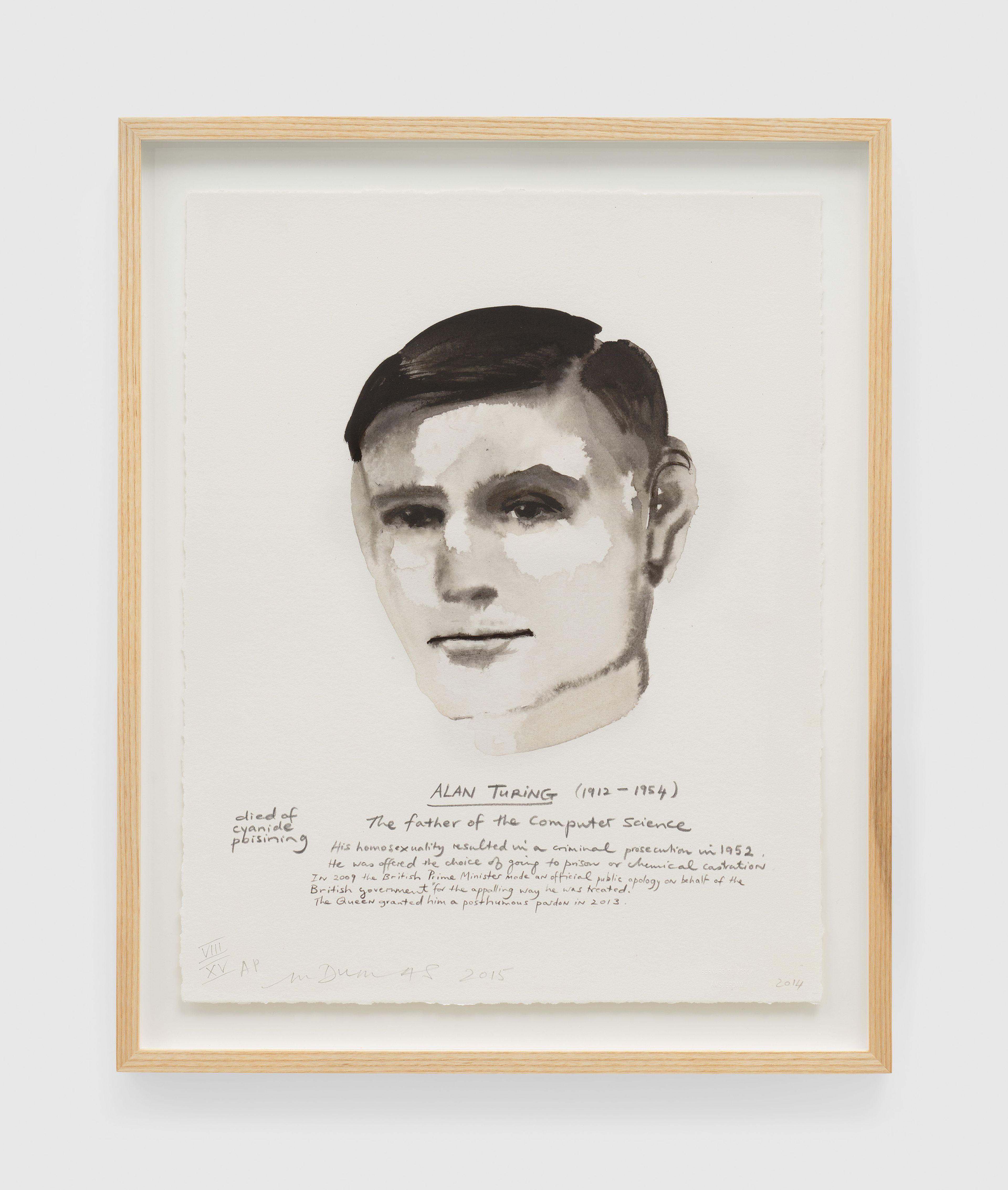 A print by Marlene Dumas, titled Alan Turing, dated 2015.