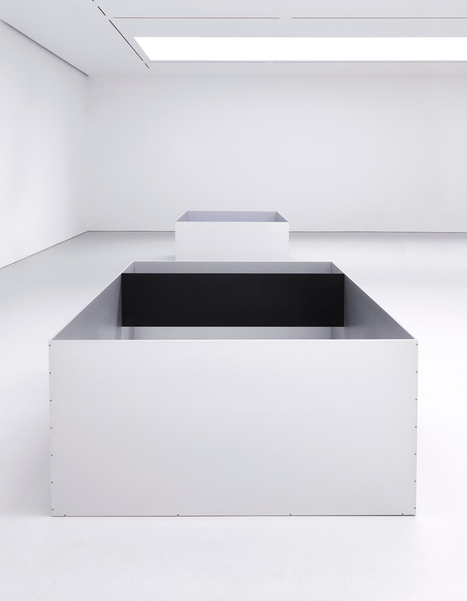 An untitled anodized aluminum sculpture by Donald Judd, dated 1989.