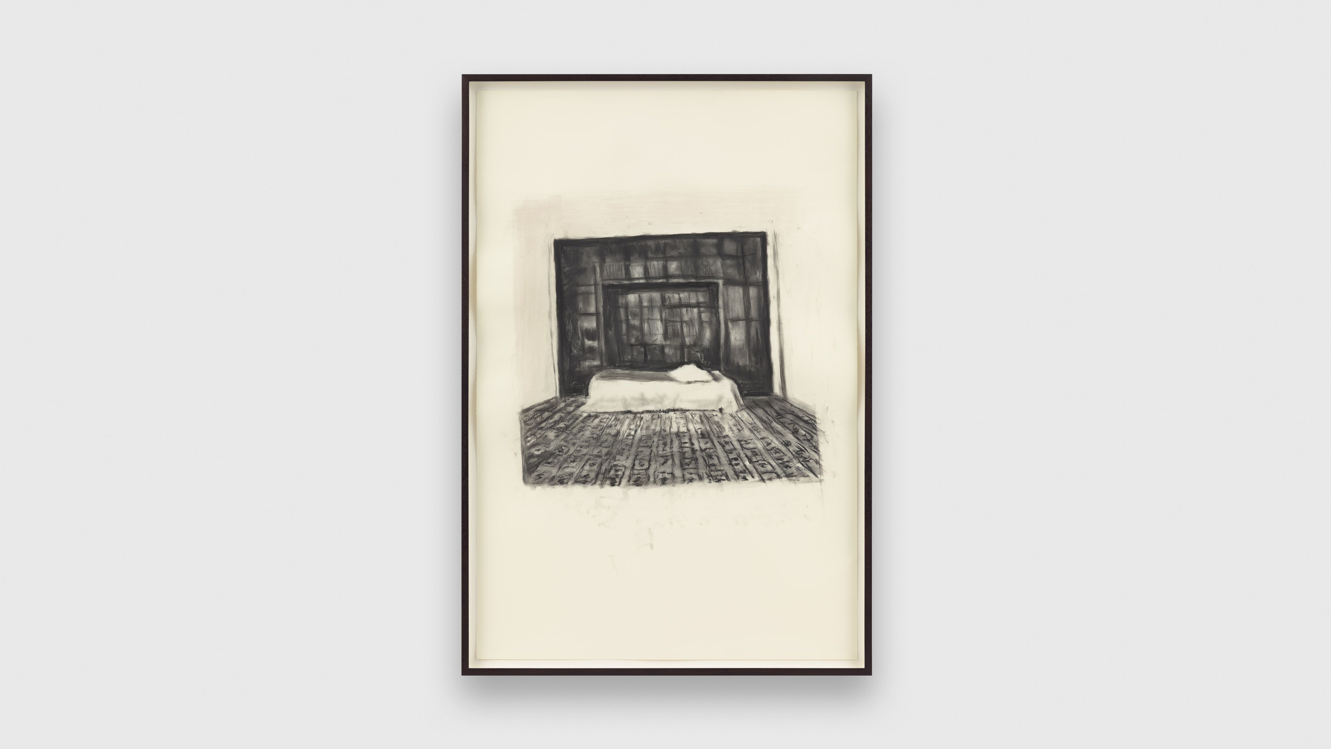 A charcoal drawing on paper by Luc Tuymans, titled Malaparte, dated 2020.
