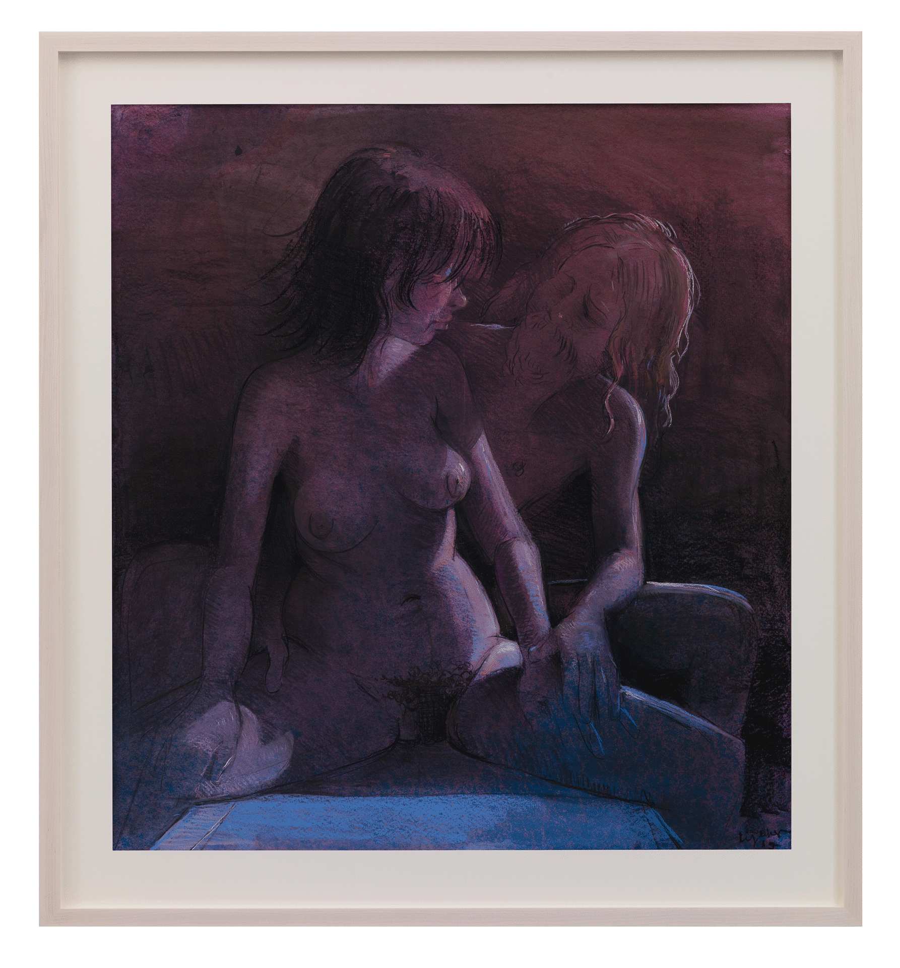 A mixed media work on paper by Lisa Yuskavage, titled Lovers, dated 2015.