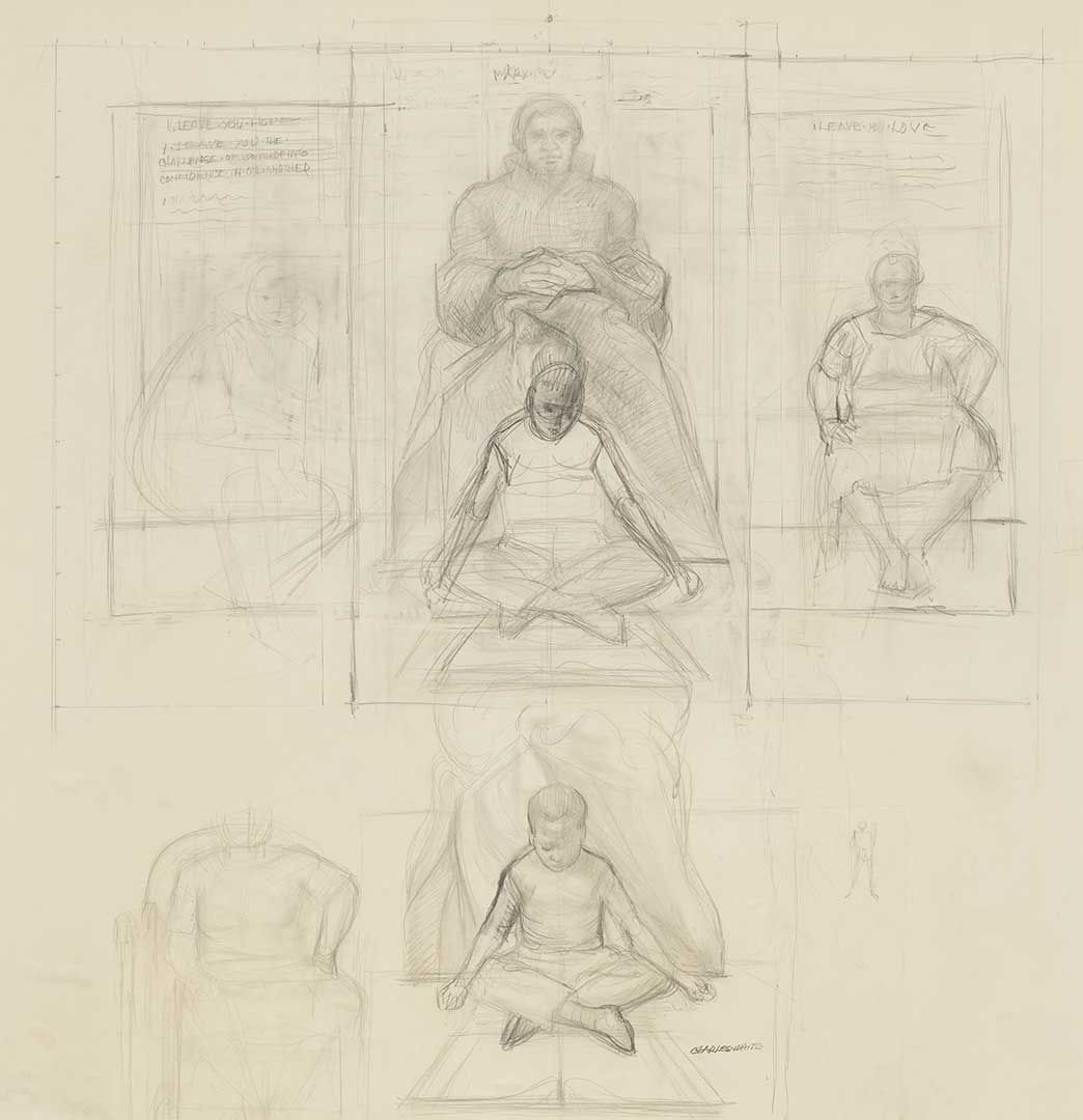 An untitled drawing on paper by Charles White, dated 1977-1978.
