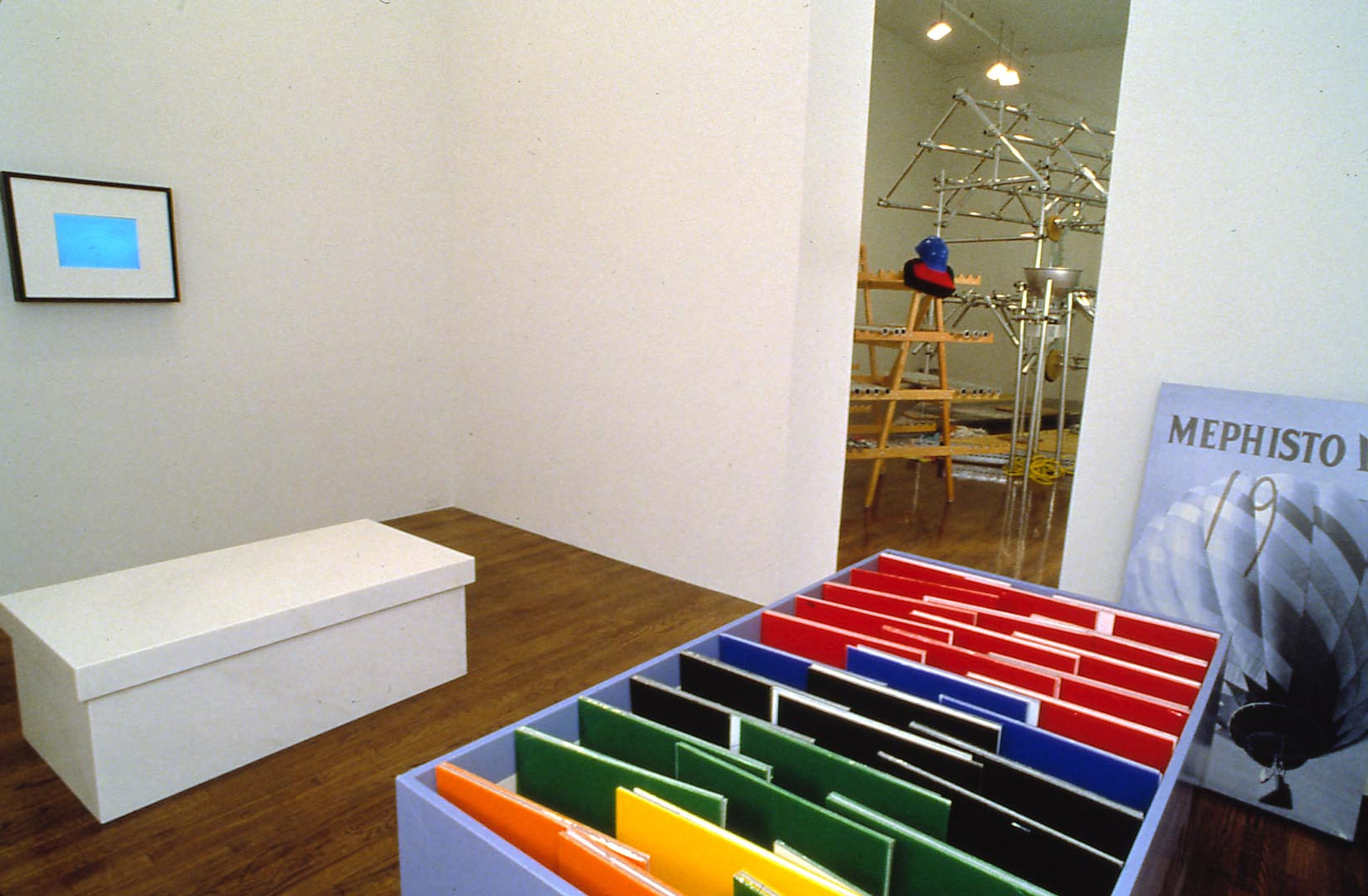 An installation view of the exhibition Jason Rhoades: of perfect world, at David Zwirner New York, dated 2000.