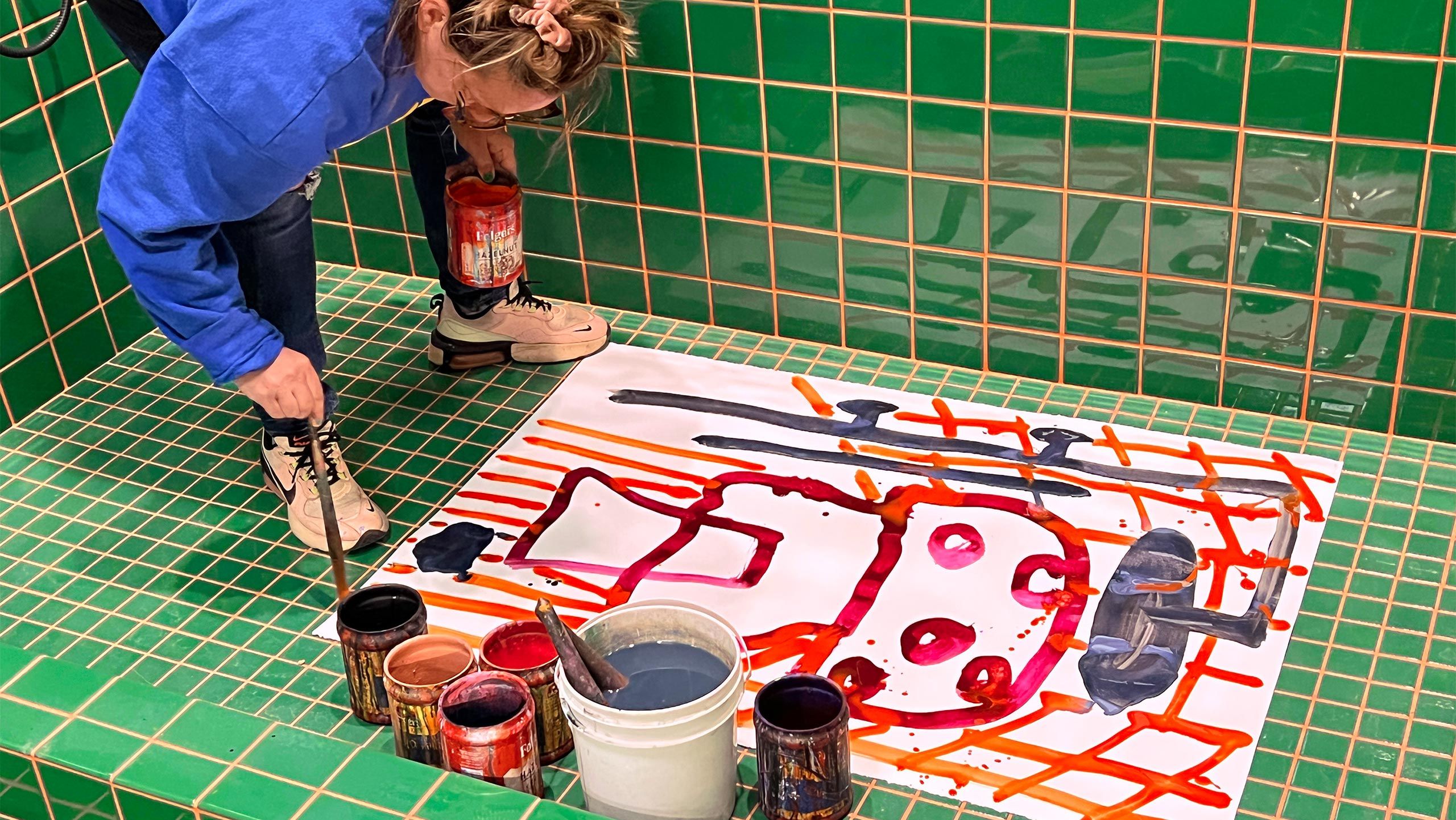 Katherine Bernhardt in her studio, dated 2022