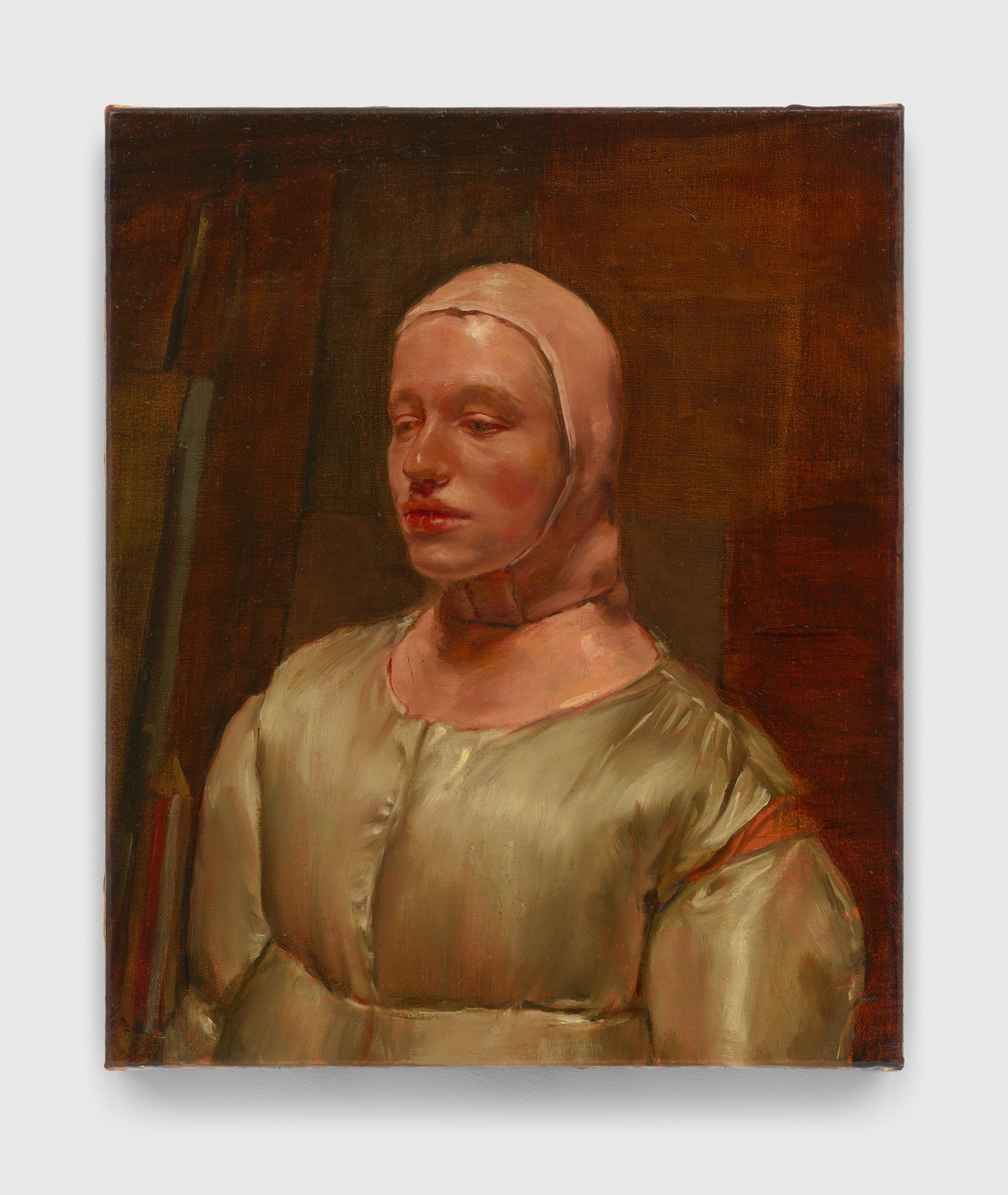 A painting by Michaël Borremans, titled The Double, dated 2022.