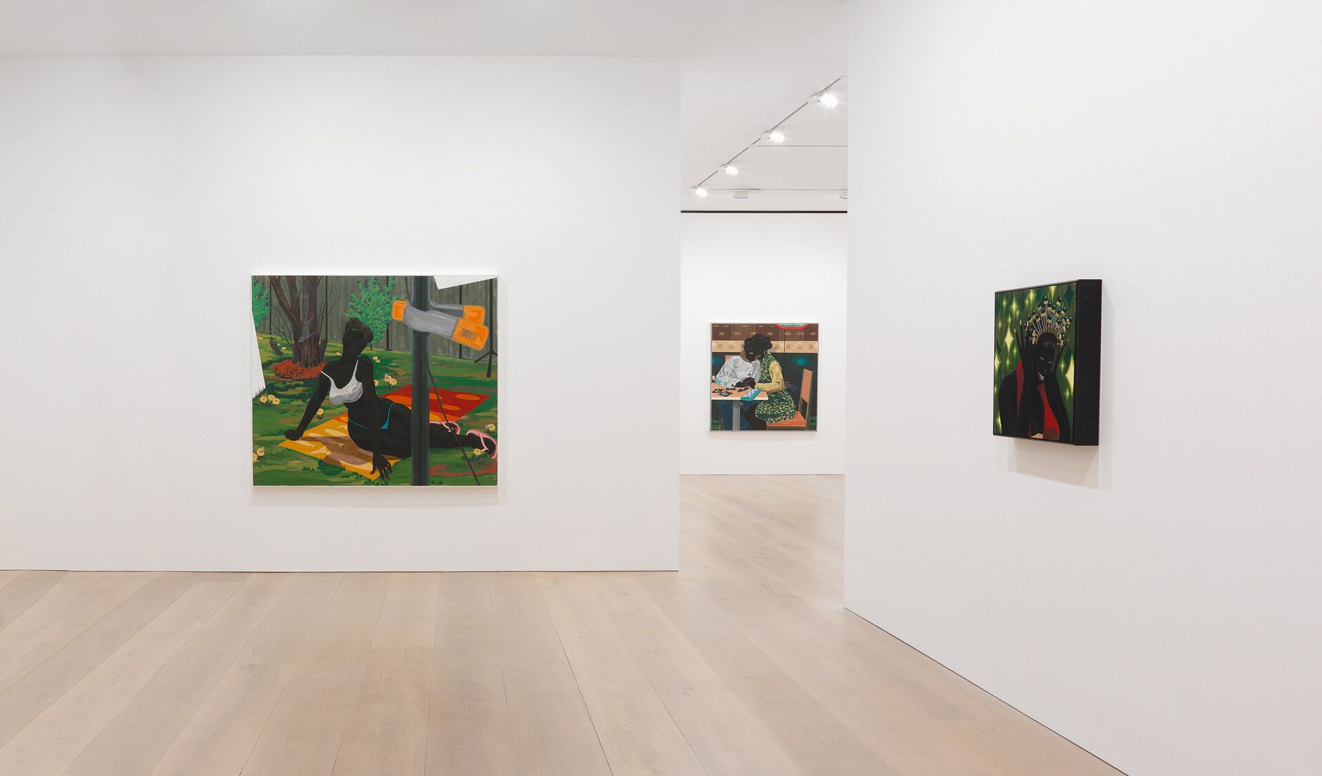 An installation view of the exhibition Kerry James Marshall: Look See, at David Zwirner London, dated 2014.