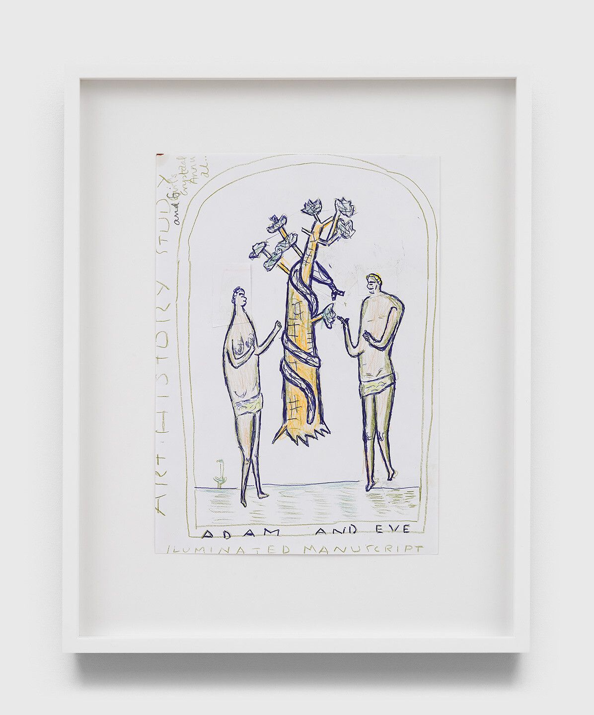 A collage on paper by Rose Wylie, titled Illuminated Manuscript, working drawing, dated 2020.