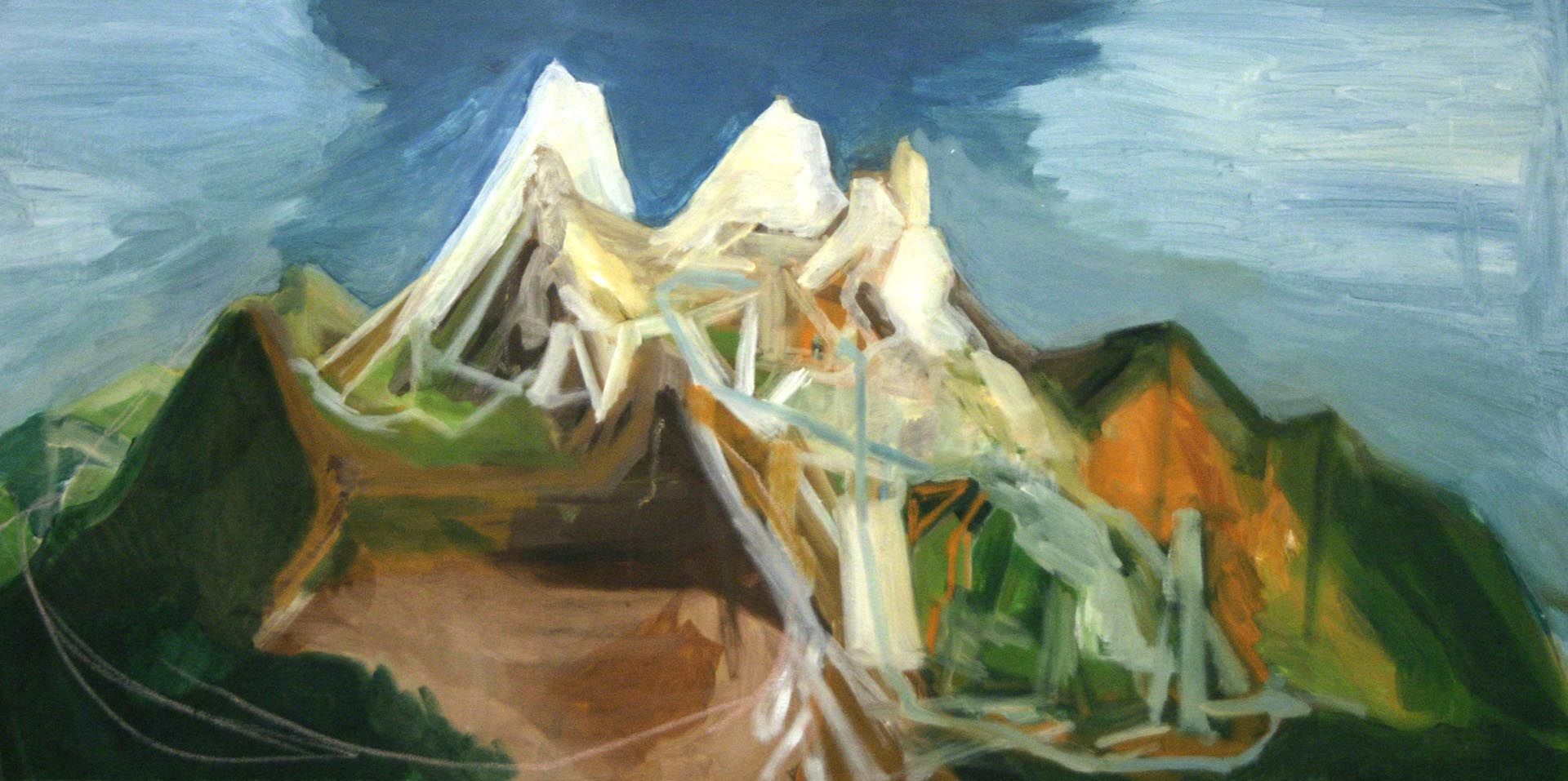 A painting by Yutaka Sone, titled Double River Island, dated 2001.