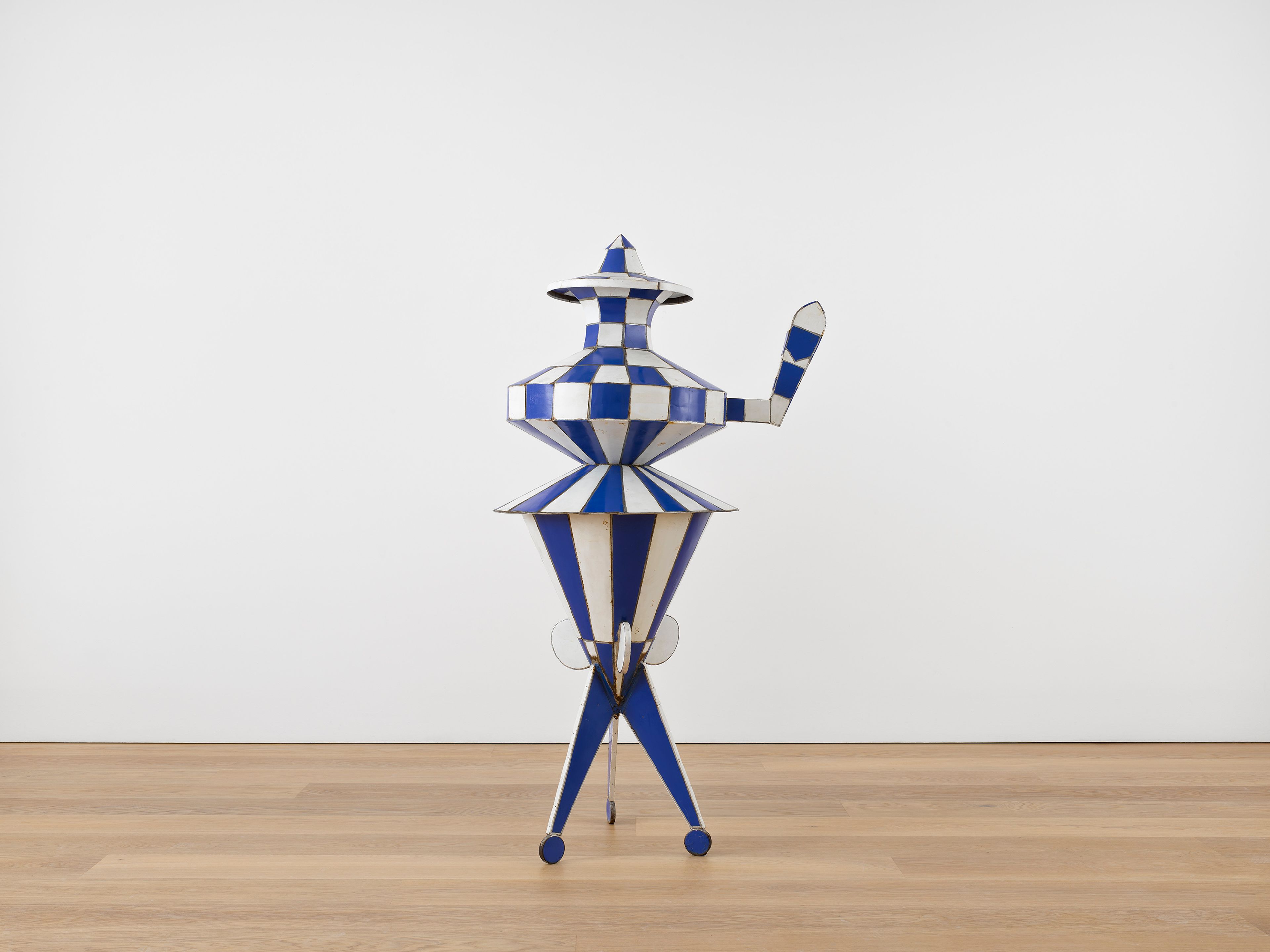 A sculpture by Marcel Dzama, Blue bishop #1, dated 2016.