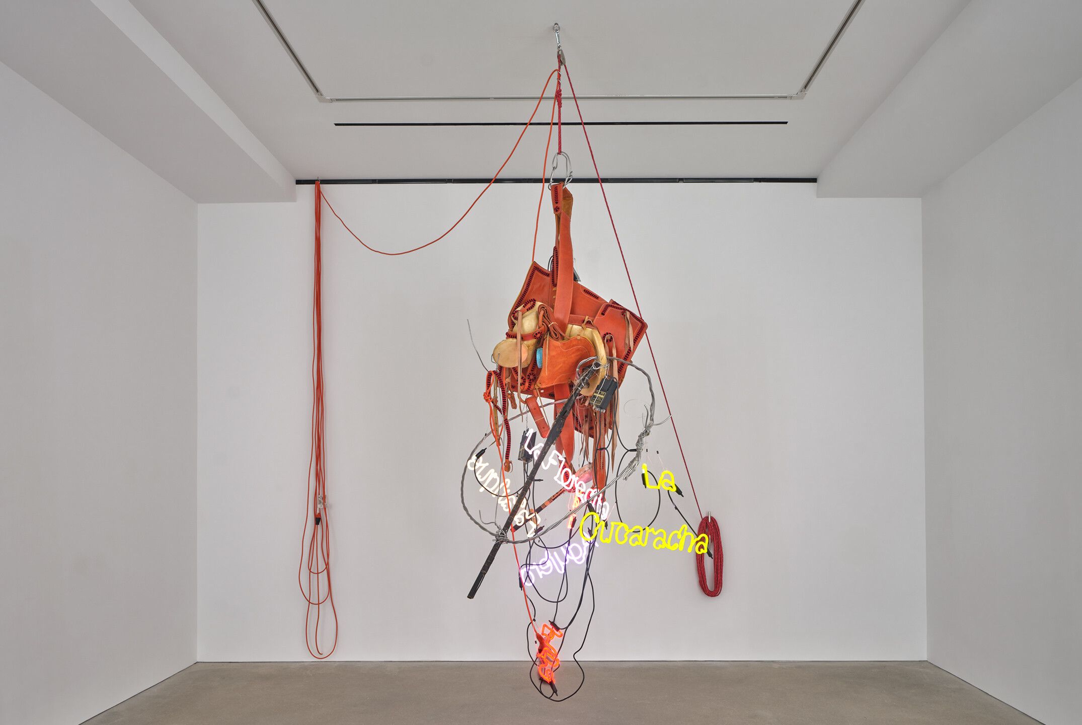 A sculpture by Jason Rhoades, titled Chandelier 39, dated 2006.